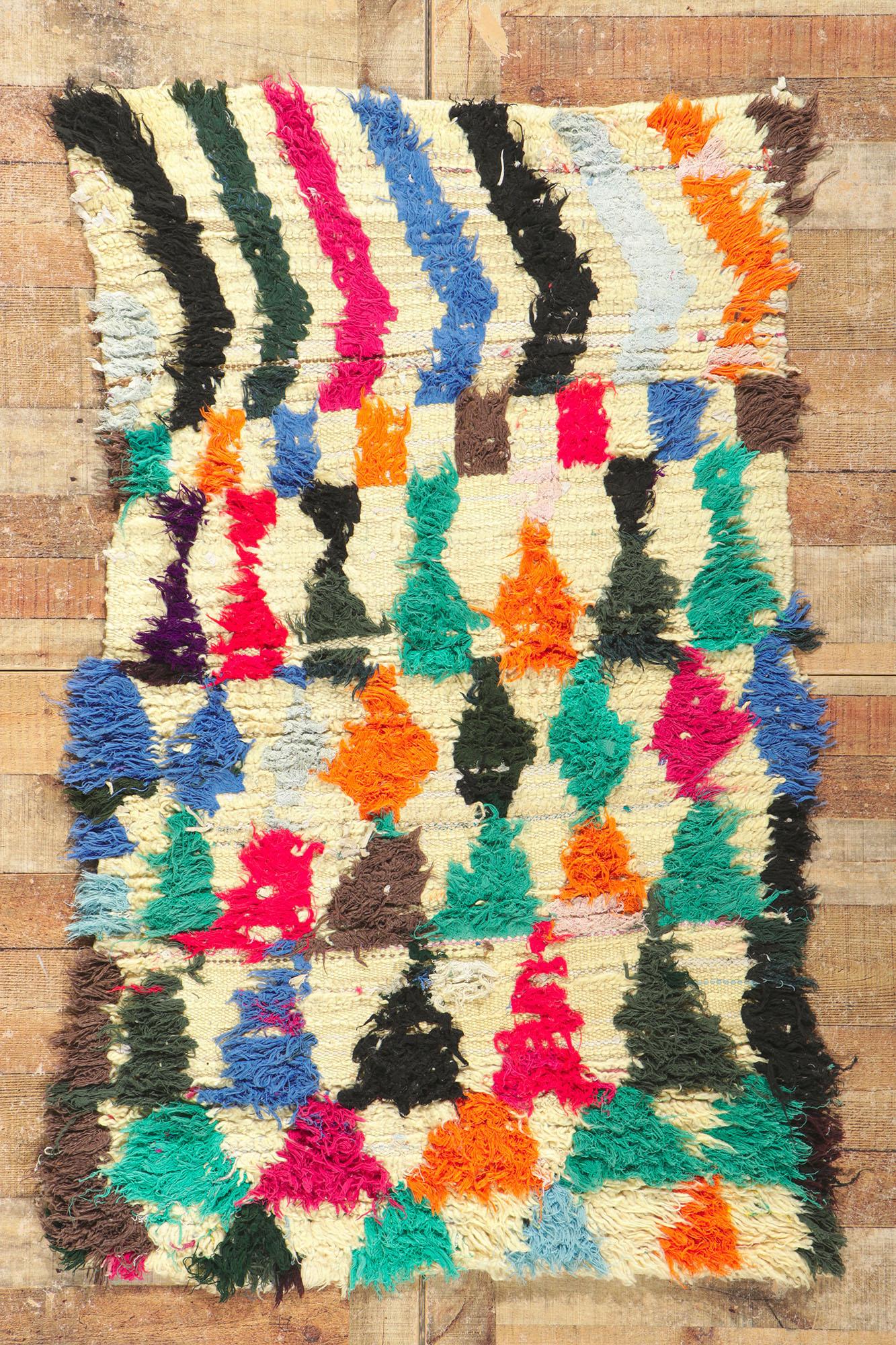 Alfombra vintage bereber marroquí Boucherouite Rag Lana en venta