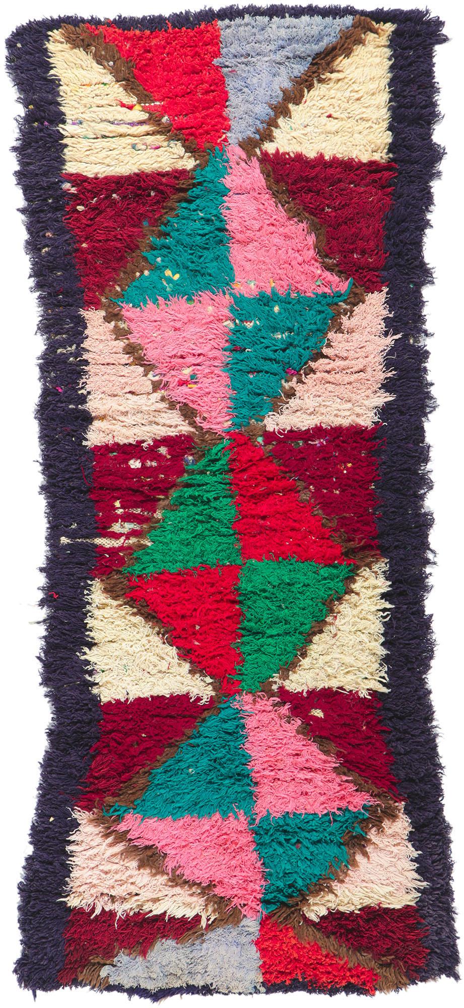 Alfombra vintage bereber marroquí Boucherouite Rag en venta 1