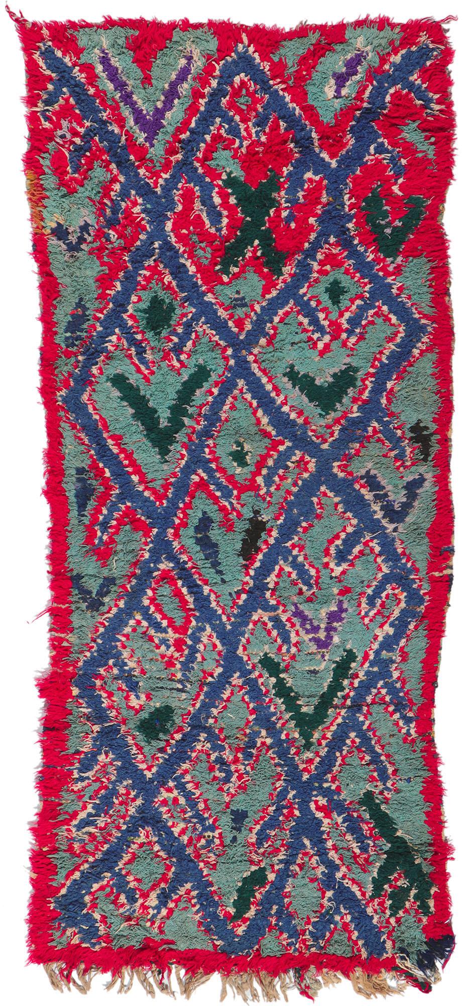 Vintage Boucherouite Moroccan Rag Rug, Nomadic Charm Meets Wabi-Sabi For Sale 2