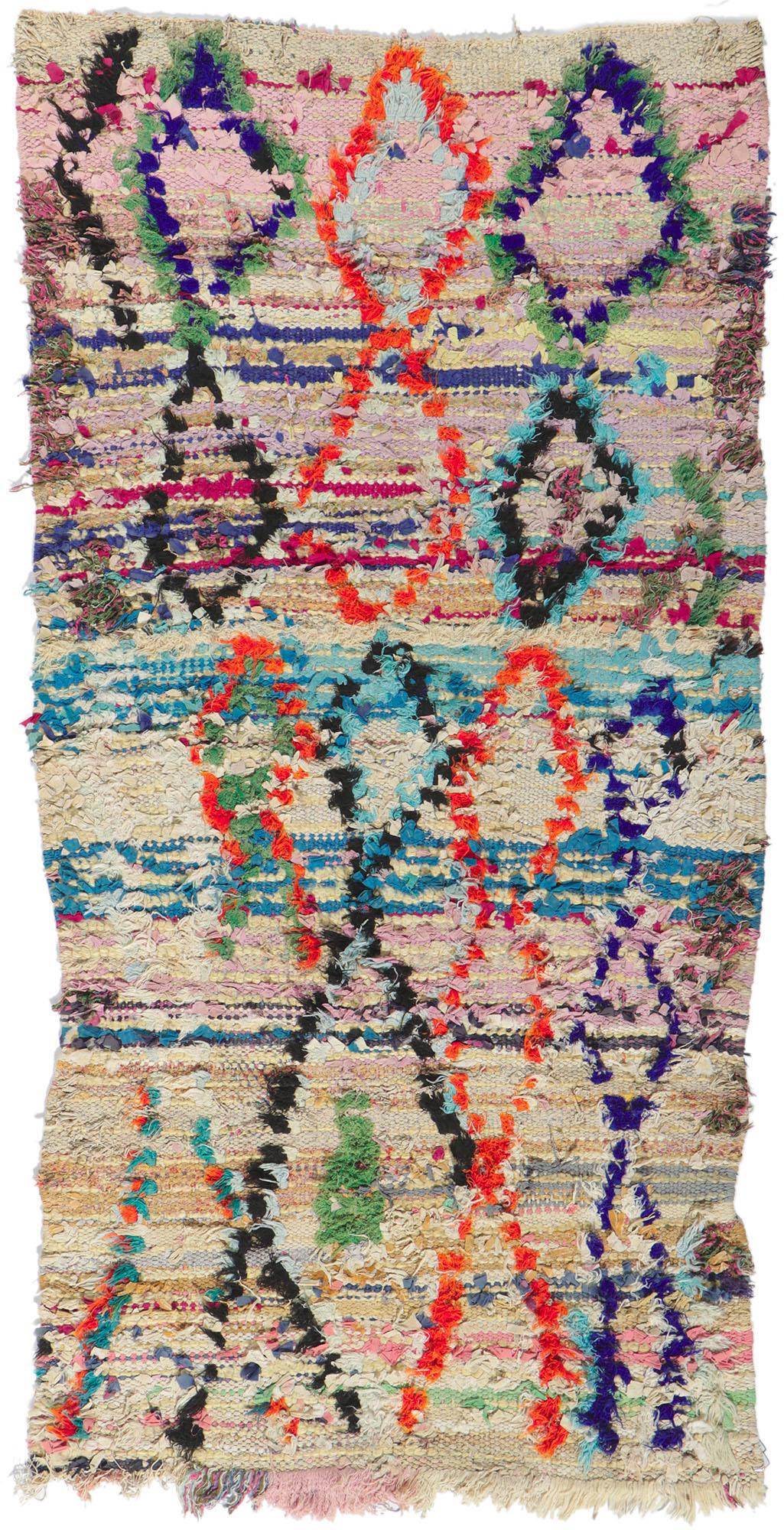 Vintage Berber Moroccan Boucherouite Rag Rug For Sale 2