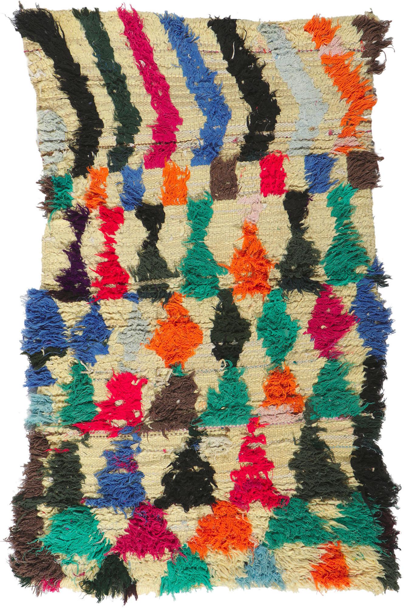 Alfombra vintage bereber marroquí Boucherouite Rag en venta 1