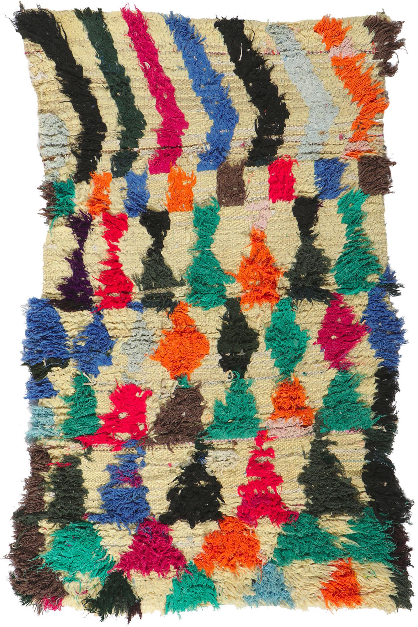 Wool Vintage Berber Moroccan Boucherouite Rag Rug For Sale