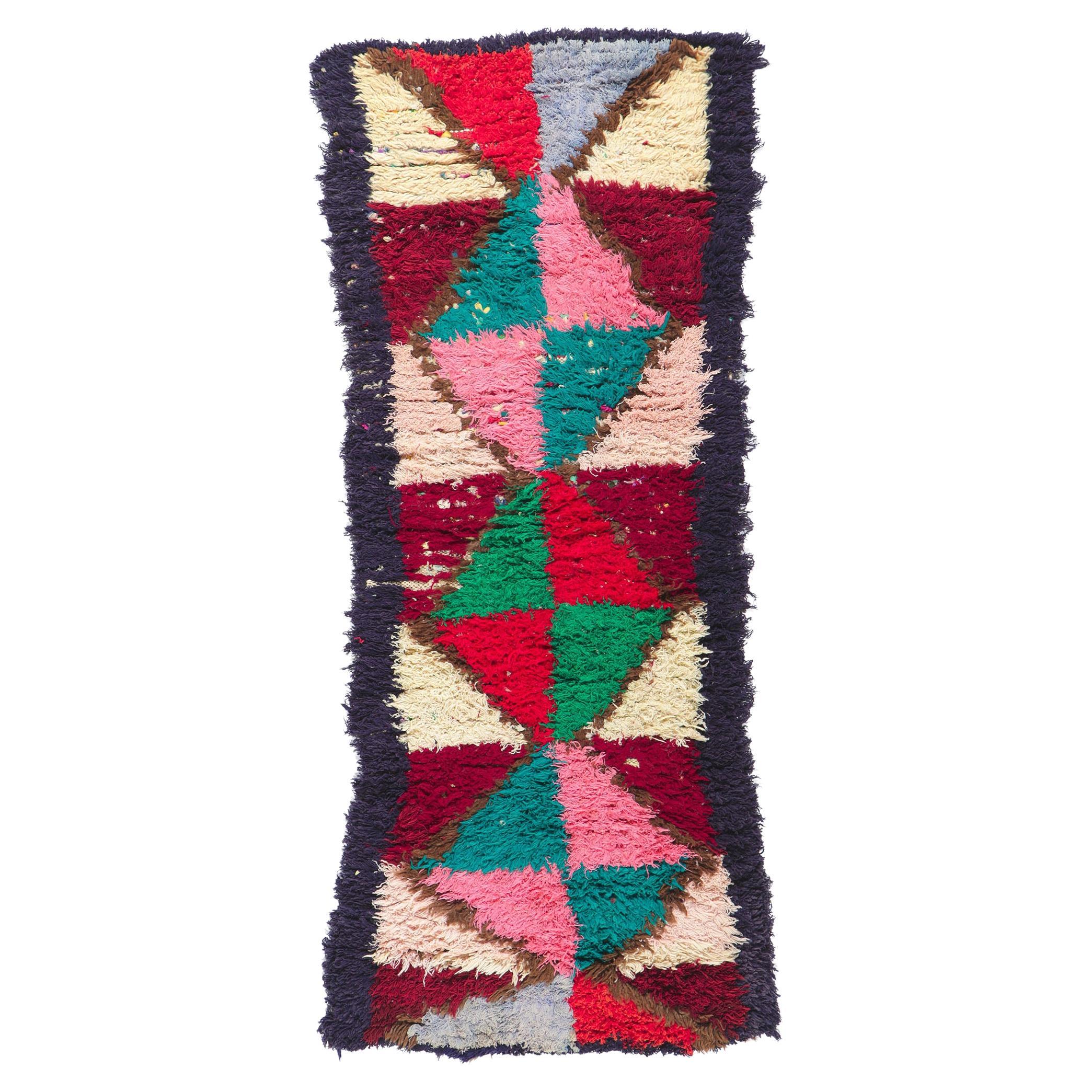 Vintage Berber Moroccan Boucherouite Rag Rug For Sale