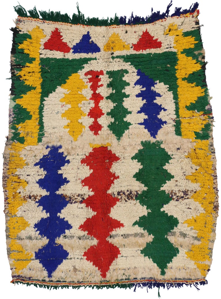 Vintage Berber Moroccan Boucherouite Rug, Colorful Moroccan Shag Accent