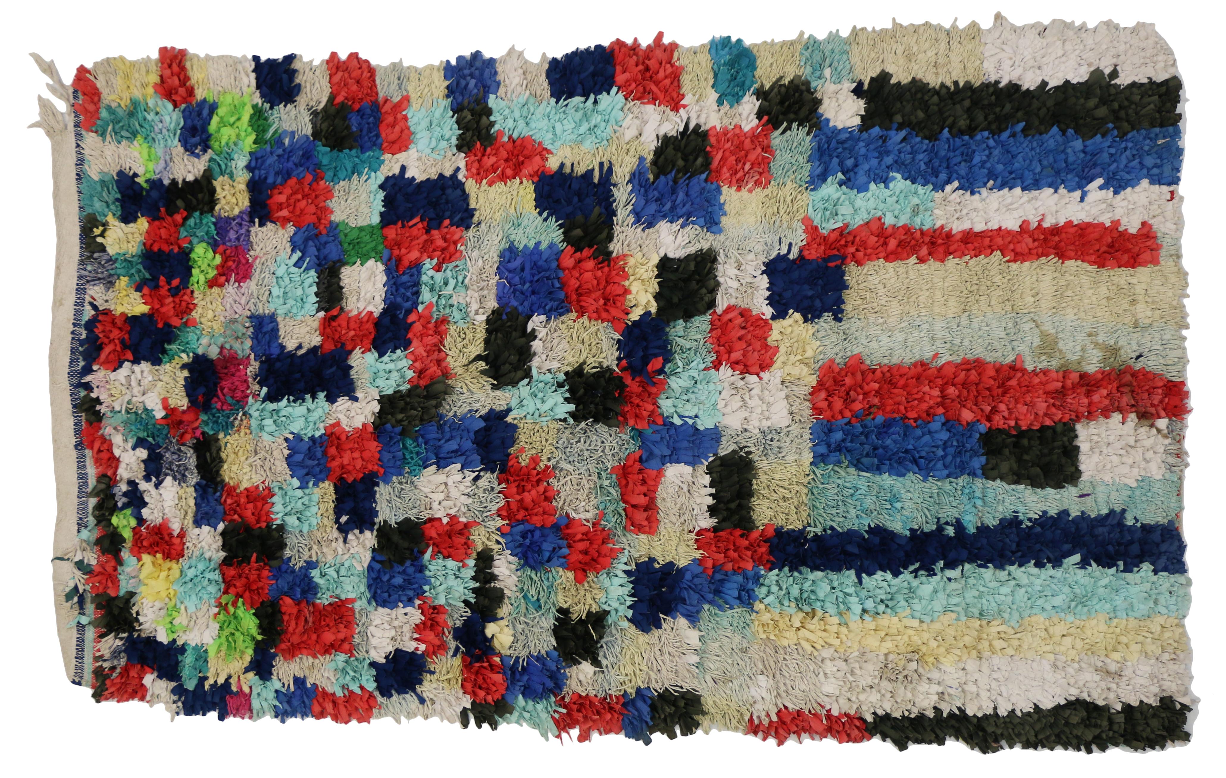 Vintage Berber Moroccan Boucherouite Rug with Postmodern Bauhaus Cubism Style In Good Condition In Dallas, TX