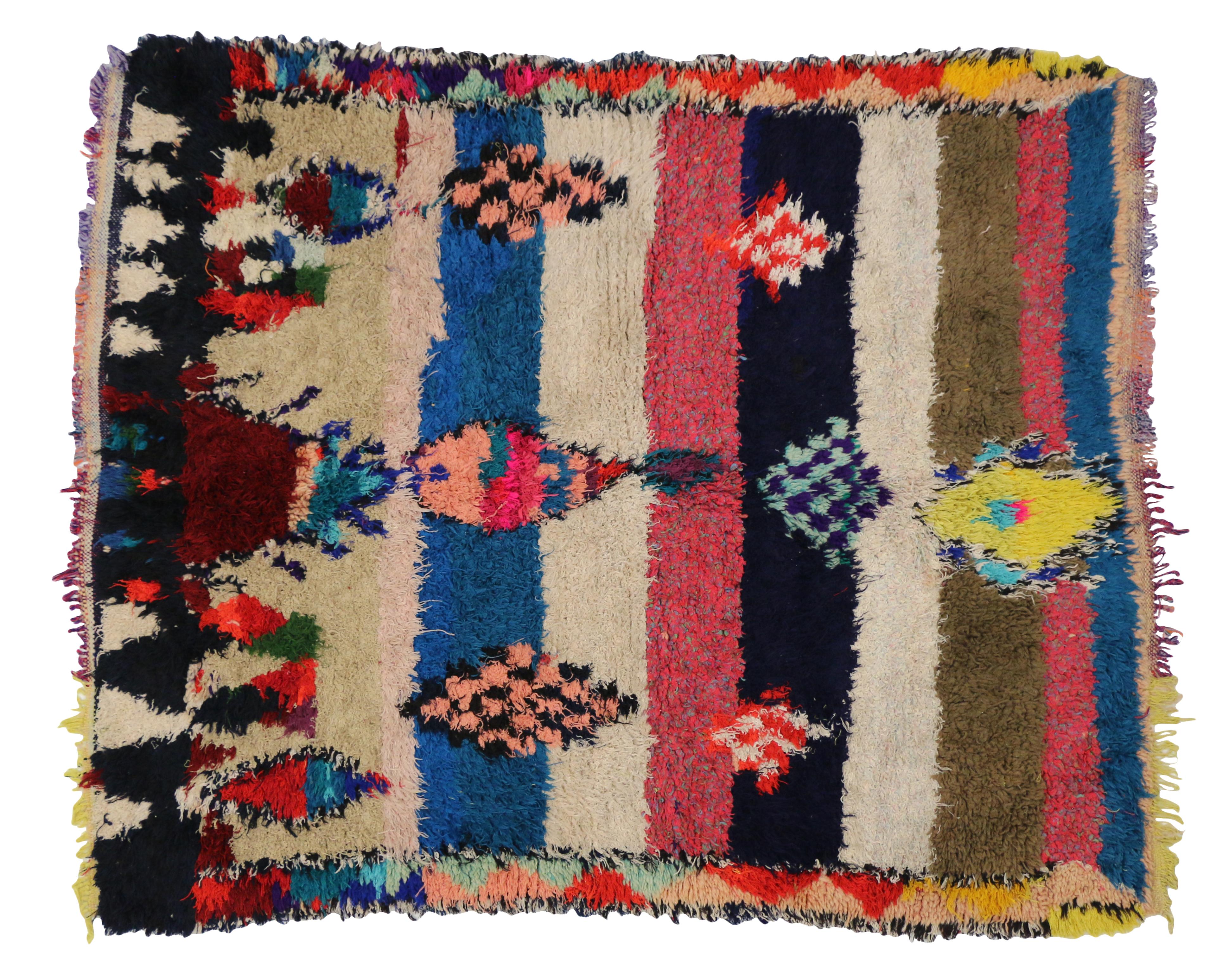 Hand-Knotted Vintage Berber Moroccan Boucherouite Rug, Colorful Moroccan Shag Accent Rug