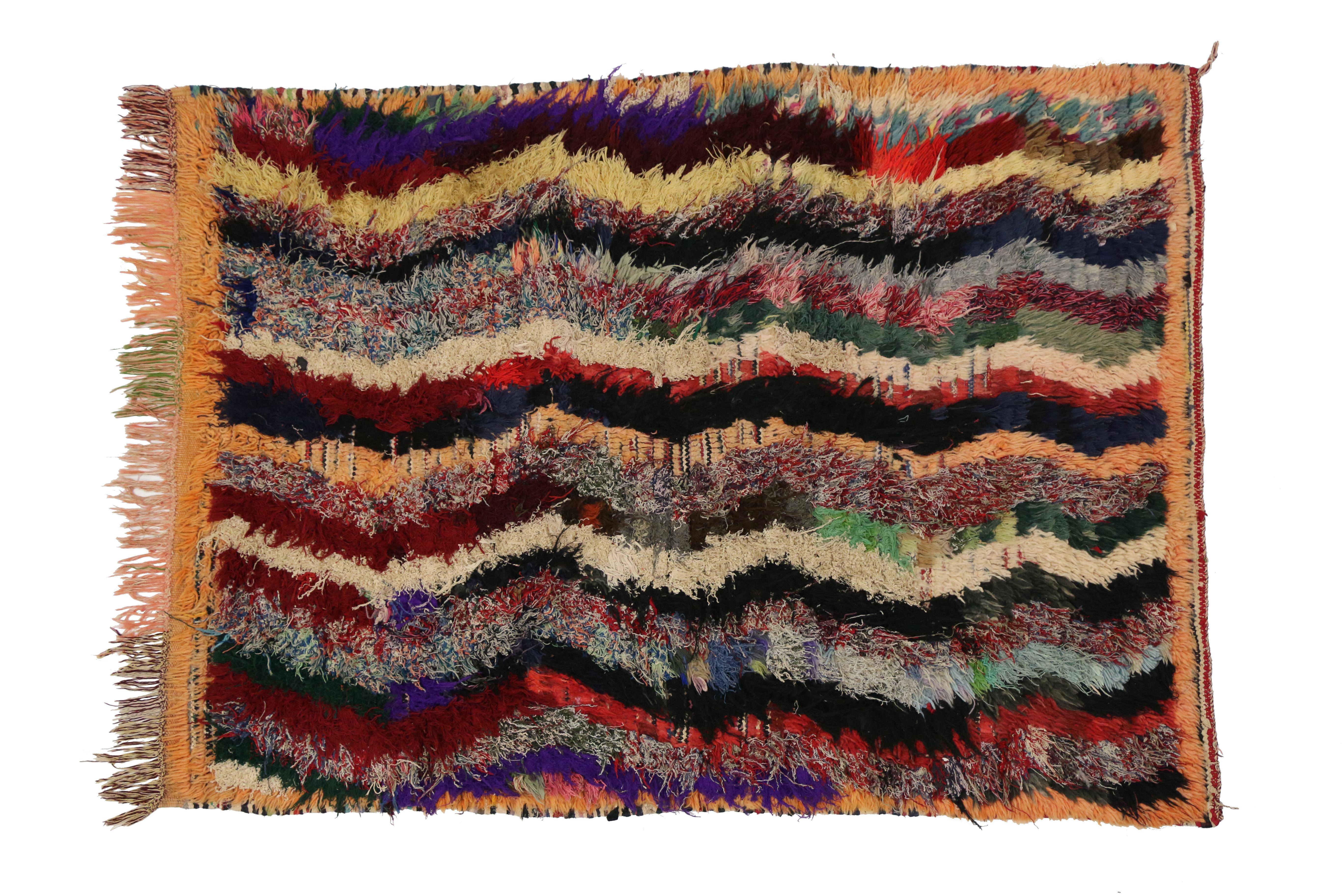 Hand-Knotted Vintage Berber Moroccan Boucherouite Rug, Colorful Moroccan Shag Accent Rug