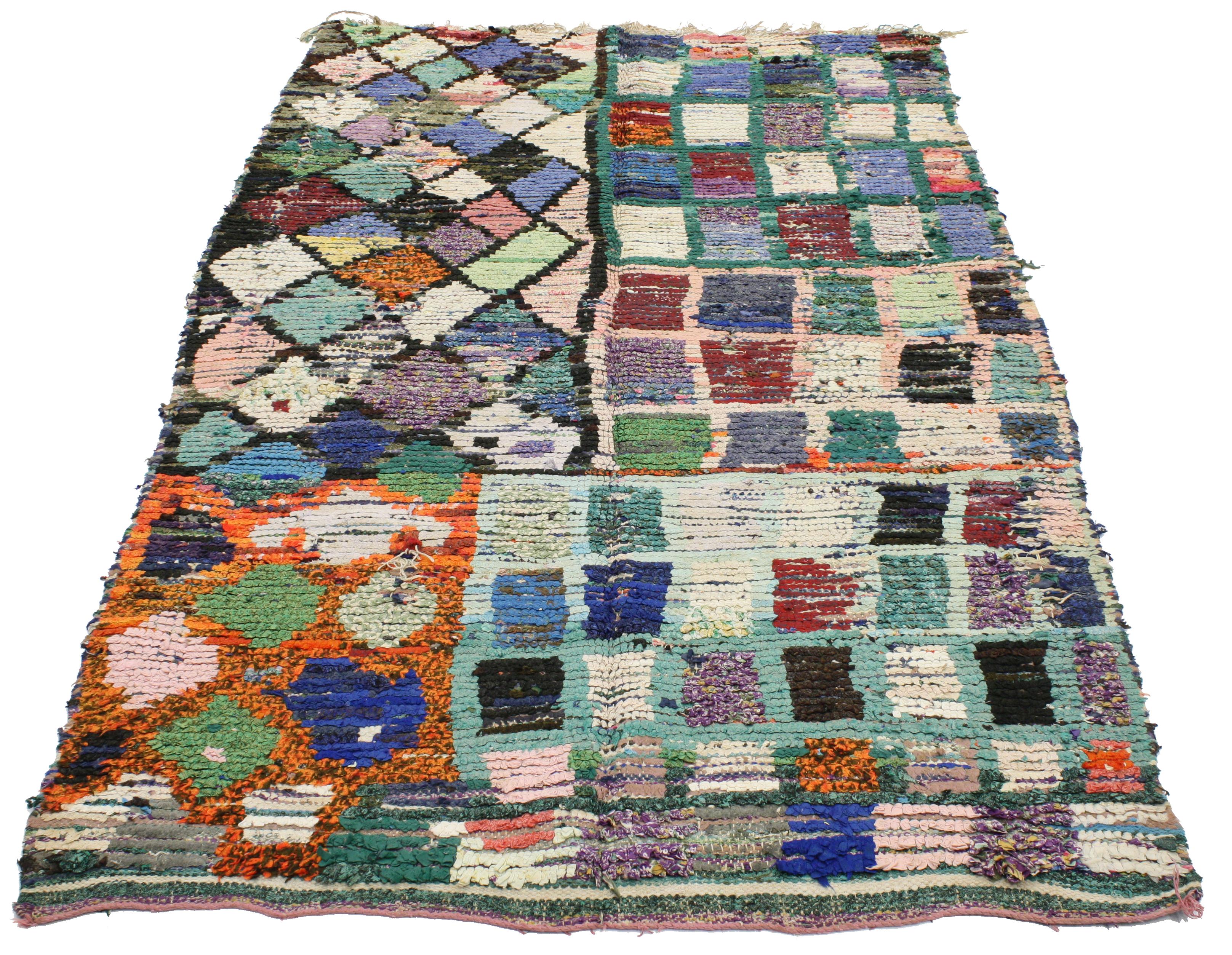 Hand-Knotted Vintage Berber Moroccan Boucherouite Rug, Colorful Moroccan Shag Accent Rug