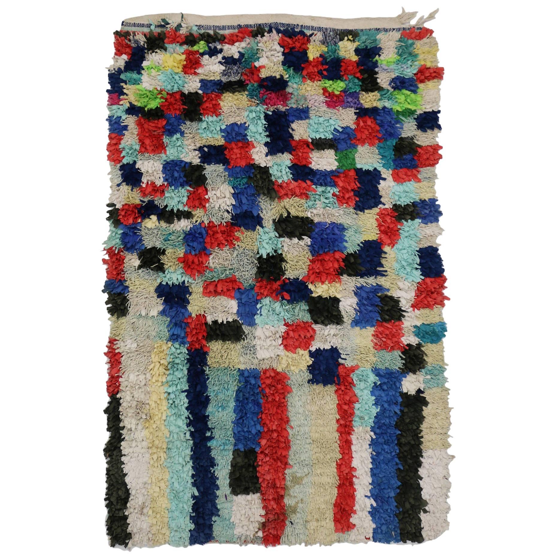 Vintage Berber Moroccan Boucherouite Rug with Postmodern Bauhaus Cubism Style