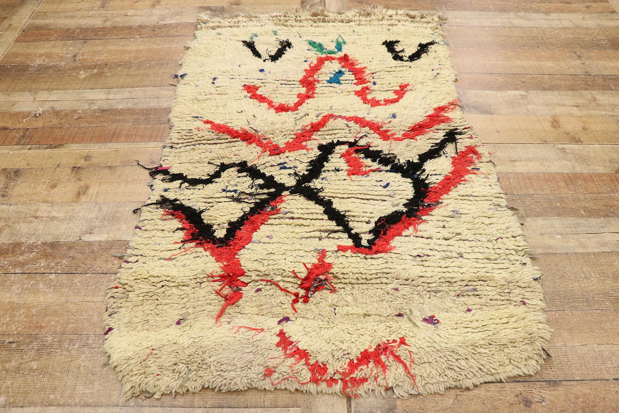 Vintage Berber Moroccan Boucherouite Rug with Bohemian Tribal Style For Sale 1