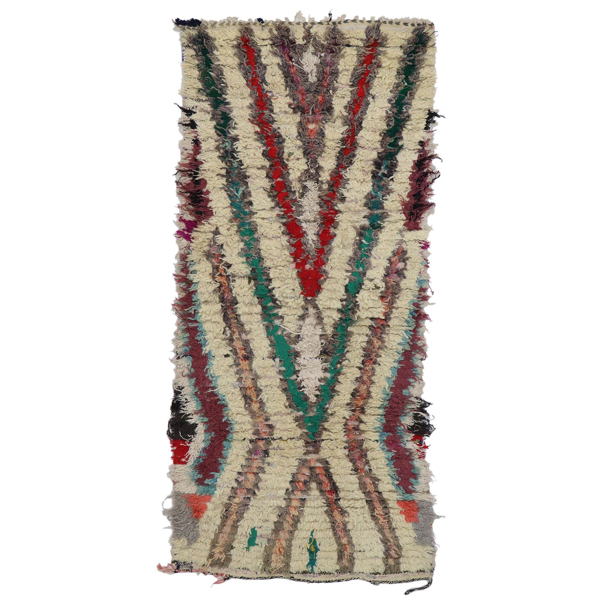 Vintage Berber Moroccan Boucherouite Rug with Bohemian Tribal Style