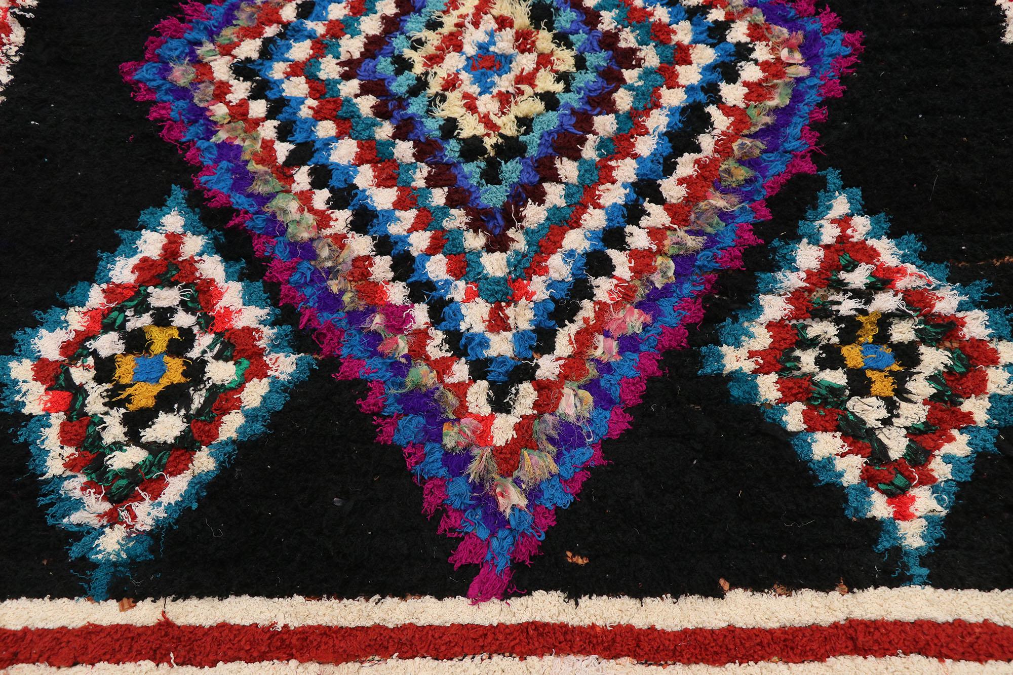 Vintage Berber Moroccan Boucherouite Rug with Boho Chic Tribal Style In Good Condition For Sale In Dallas, TX