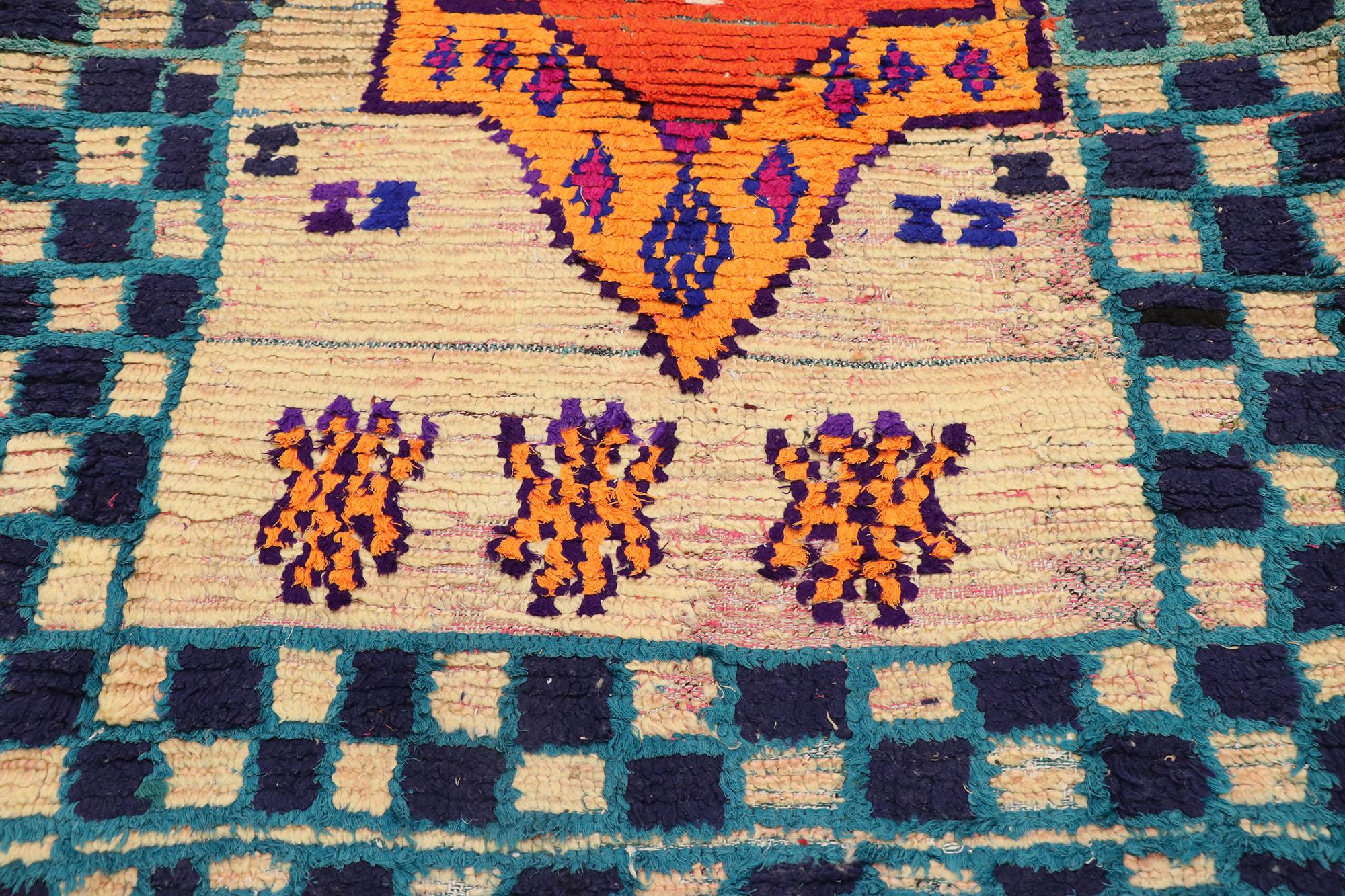 Hand-Knotted Vintage Berber Moroccan Boucherouite Rug with Boho Chic Tribal Style For Sale