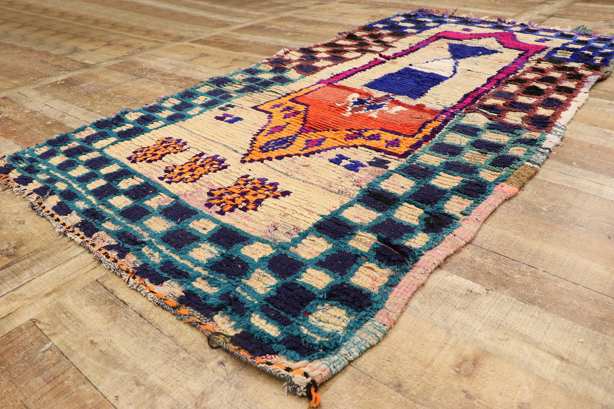 Alfombra Bereber Marroquí Boucherouite Vintage de Estilo Tribal Boho Chic siglo XX en venta