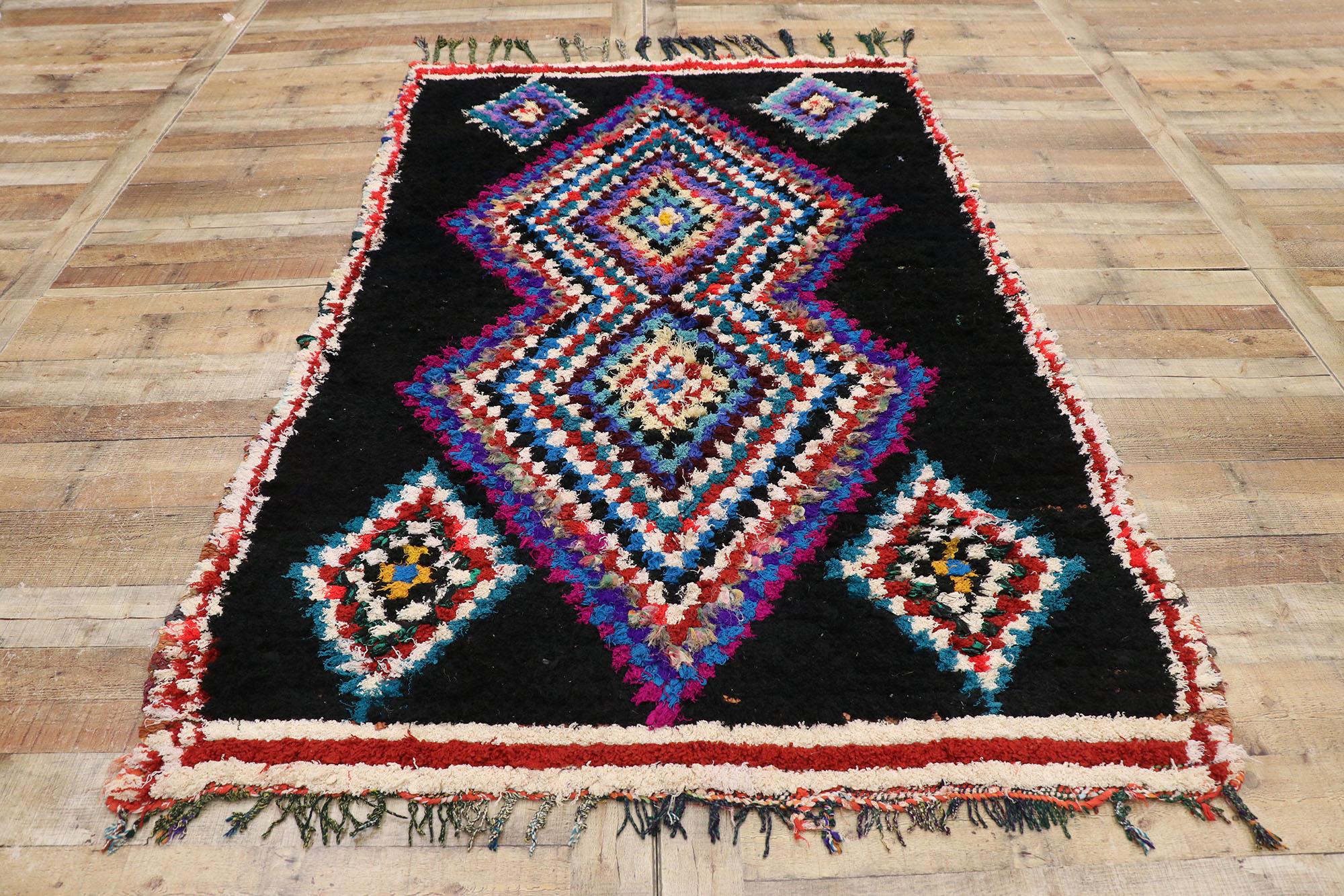 Vintage Berber Moroccan Boucherouite Rug with Boho Chic Tribal Style For Sale 1