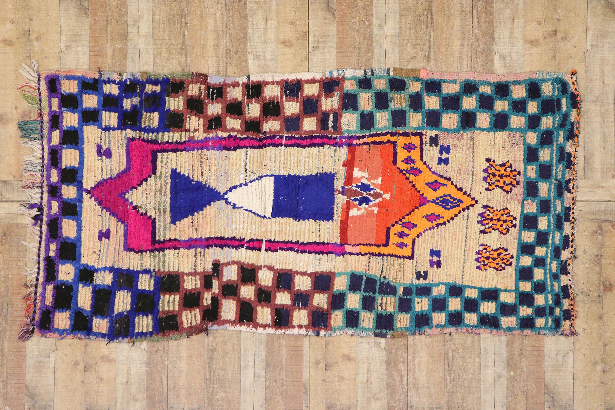 Alfombra Bereber Marroquí Boucherouite Vintage de Estilo Tribal Boho Chic en venta 1