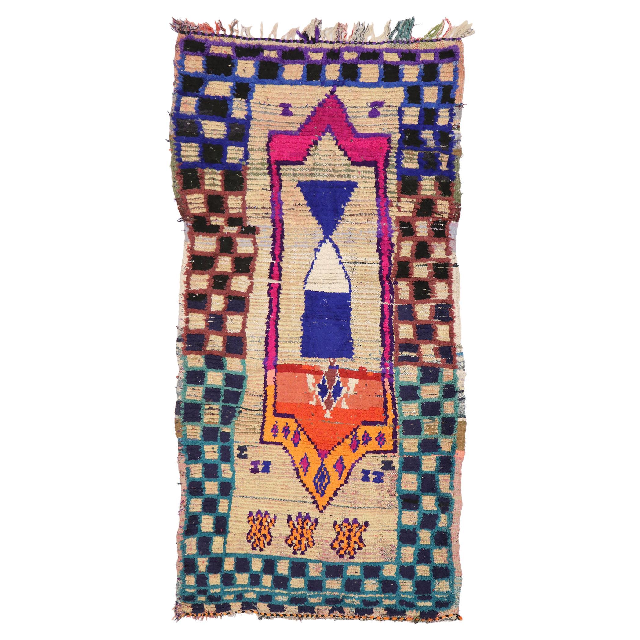 Tapis berbère marocain vintage Boucherouite avec style tribal bohème chic