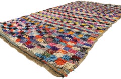 Vintage Berber Moroccan Boucherouite Rug with Modern Cubist Style