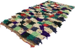 Vintage Berber Moroccan Boucherouite Rug with Modern Cubist Style