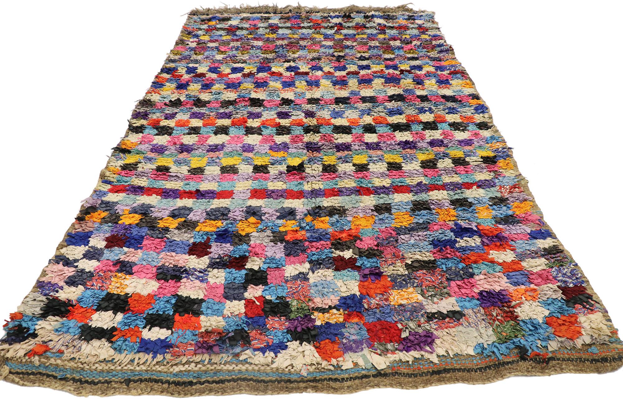 Bohemian Vintage Berber Moroccan Boucherouite Rug with Modern Cubist Style For Sale