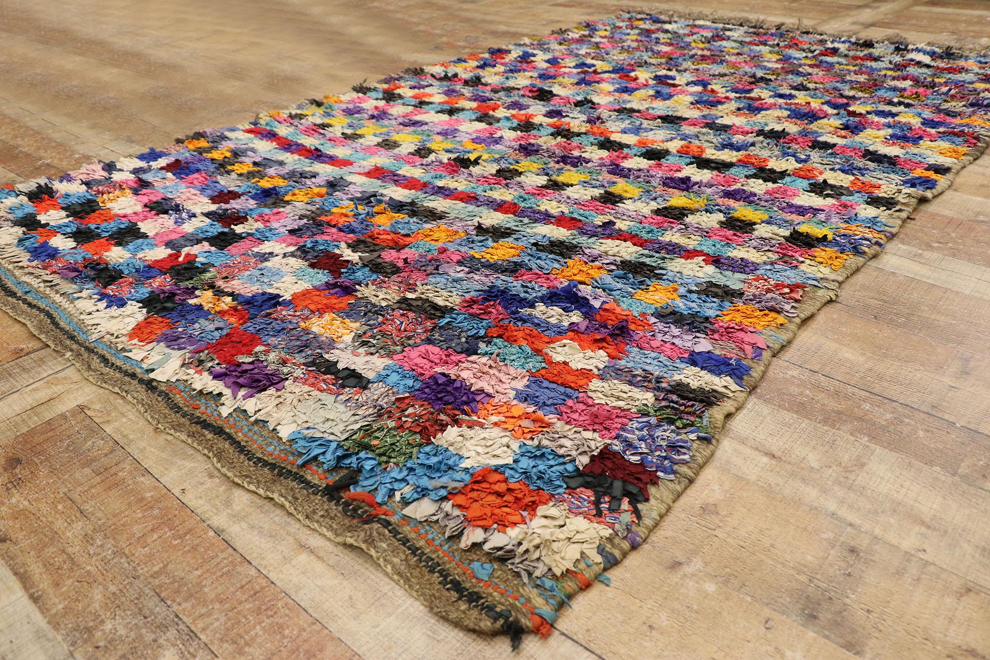 20th Century Vintage Berber Moroccan Boucherouite Rug with Modern Cubist Style For Sale