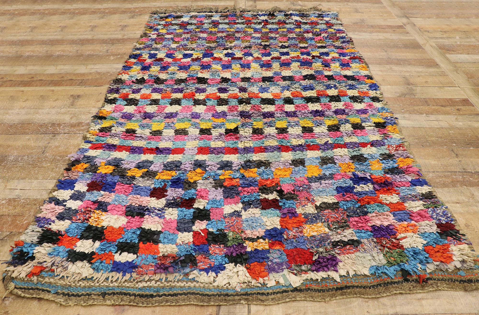 20ième siècle Tapis berbère marocain Boucherouite avec style cubiste moderne en vente