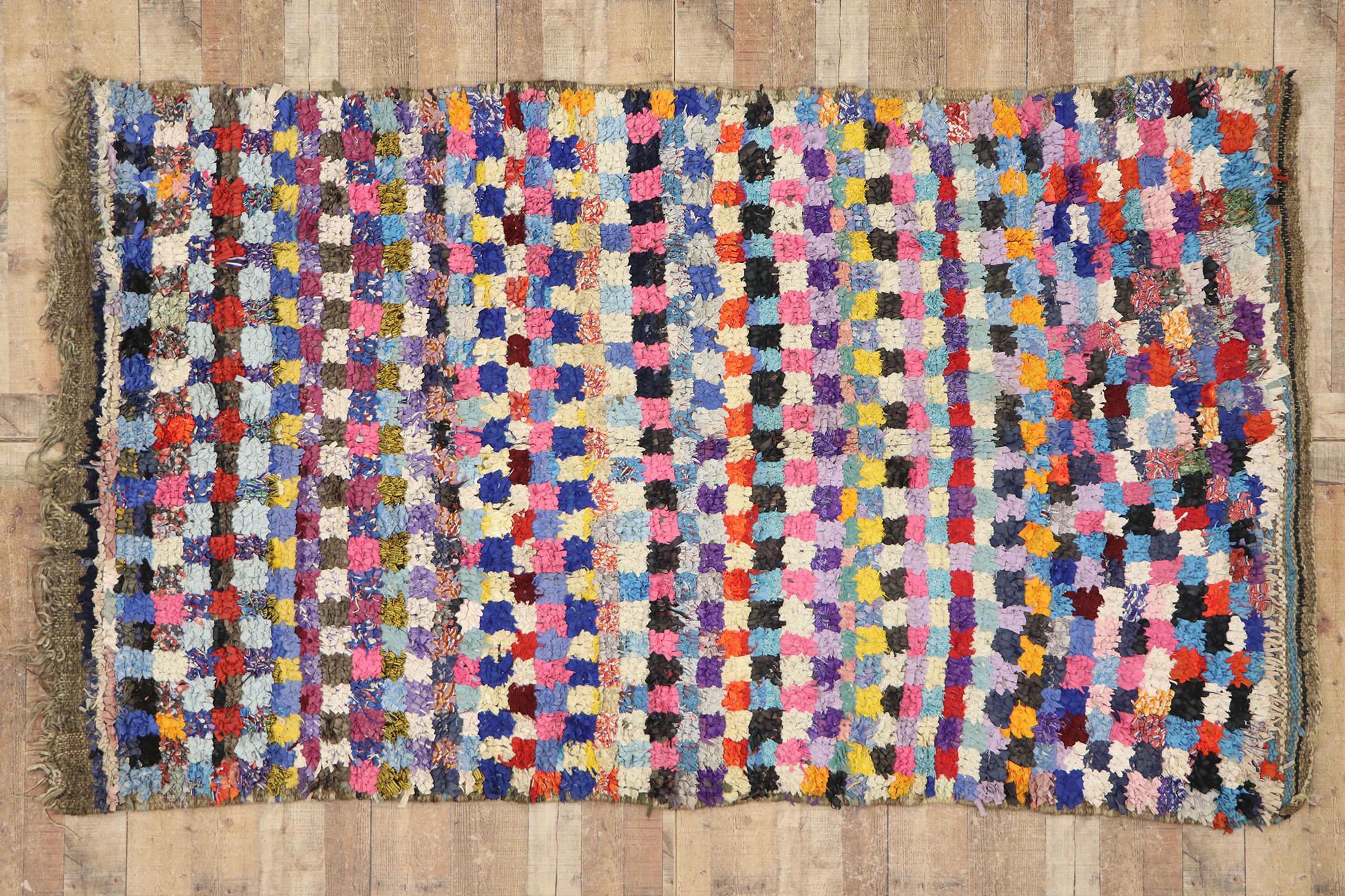 Vintage Berber Moroccan Boucherouite Rug with Modern Cubist Style For Sale 1