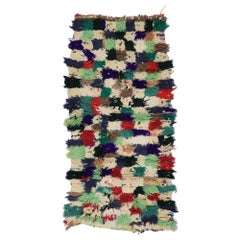 Vintage Berber Moroccan Boucherouite Rug with Modern Cubist Style