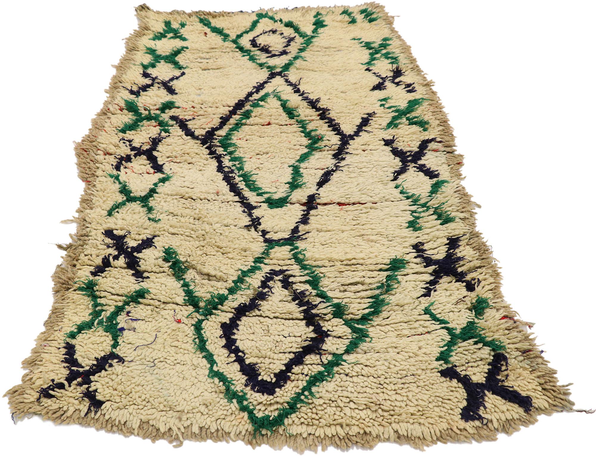 Hand-Knotted Vintage Berber Moroccan Boucherouite Rug with Tribal Style For Sale