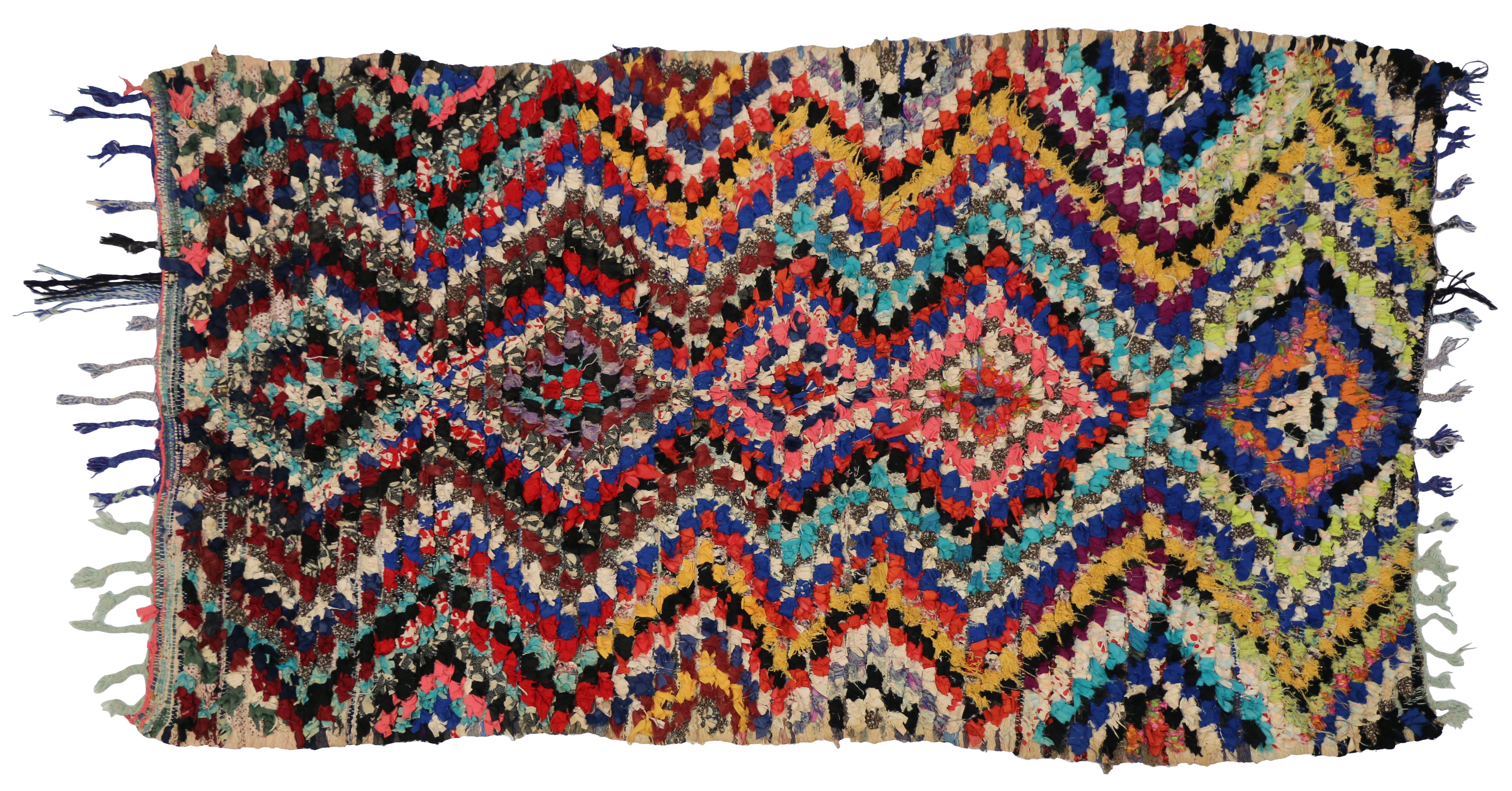 Vintage Berber Moroccan Boucherouite Rug with Tribal Style In Good Condition In Dallas, TX