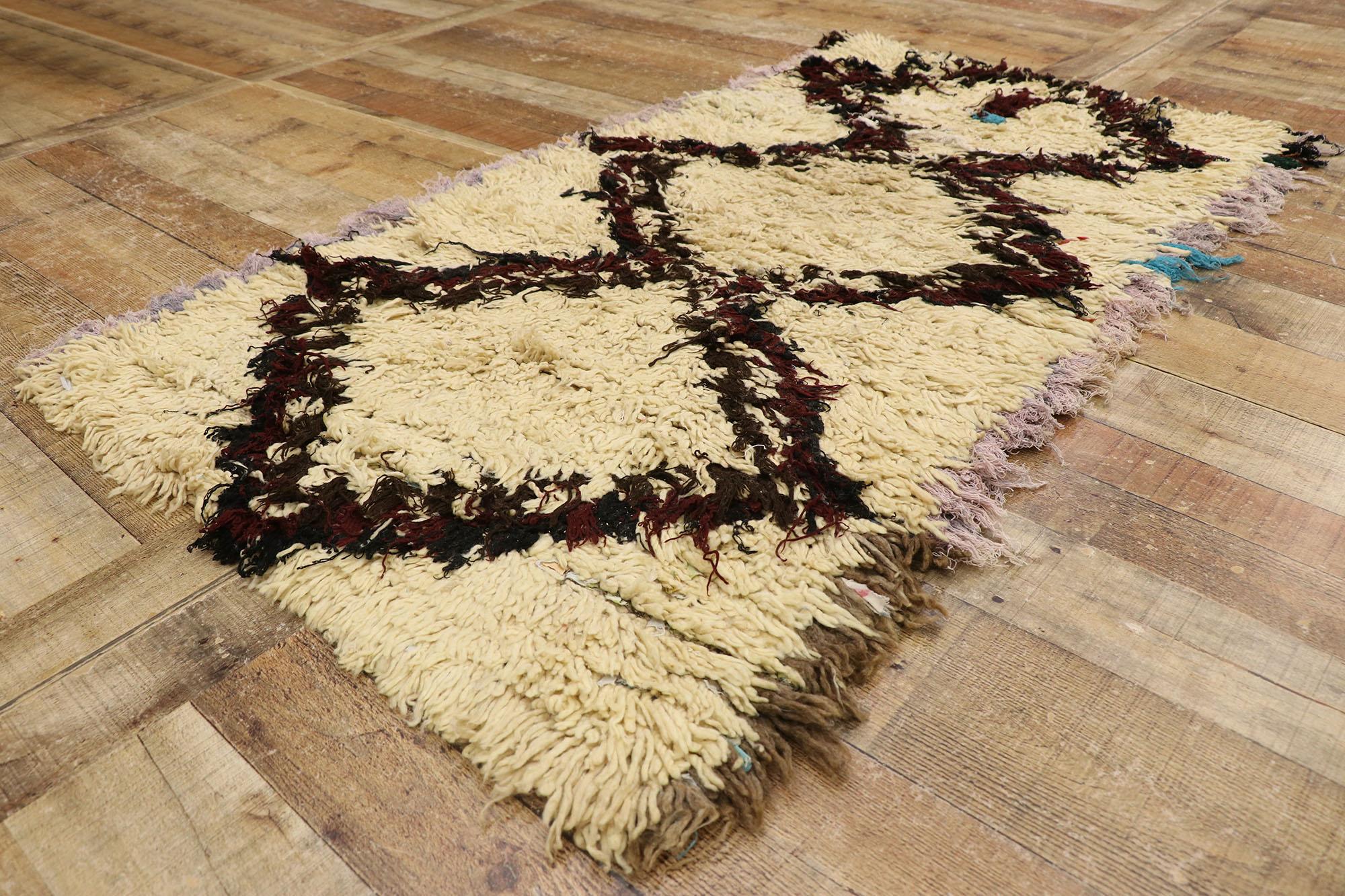 Vintage Boucherouite Moroccan Rug, Nomadic Charm Meets Natural Elegance In Good Condition For Sale In Dallas, TX