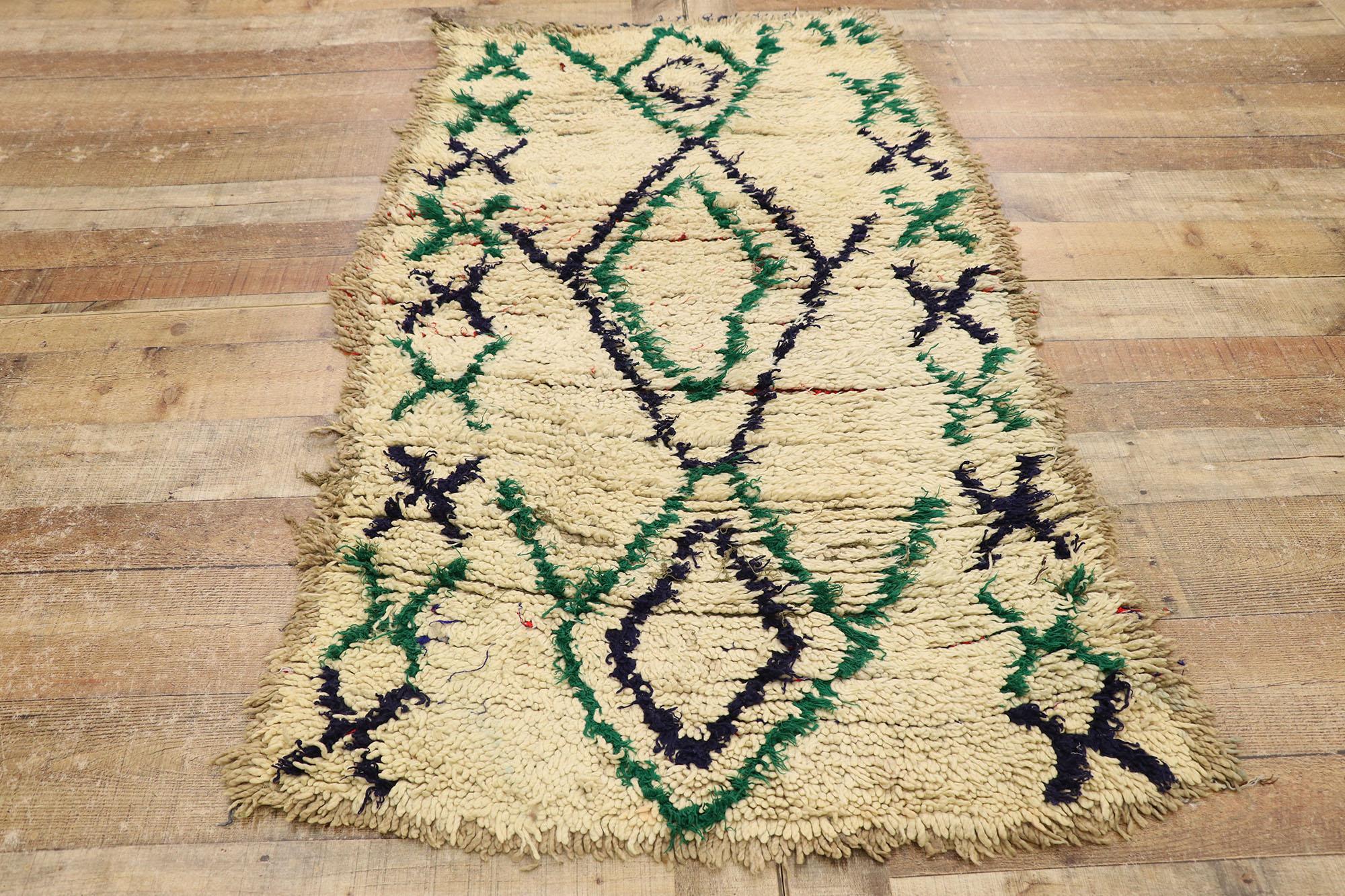 Vintage Berber Moroccan Boucherouite Rug with Tribal Style For Sale 1