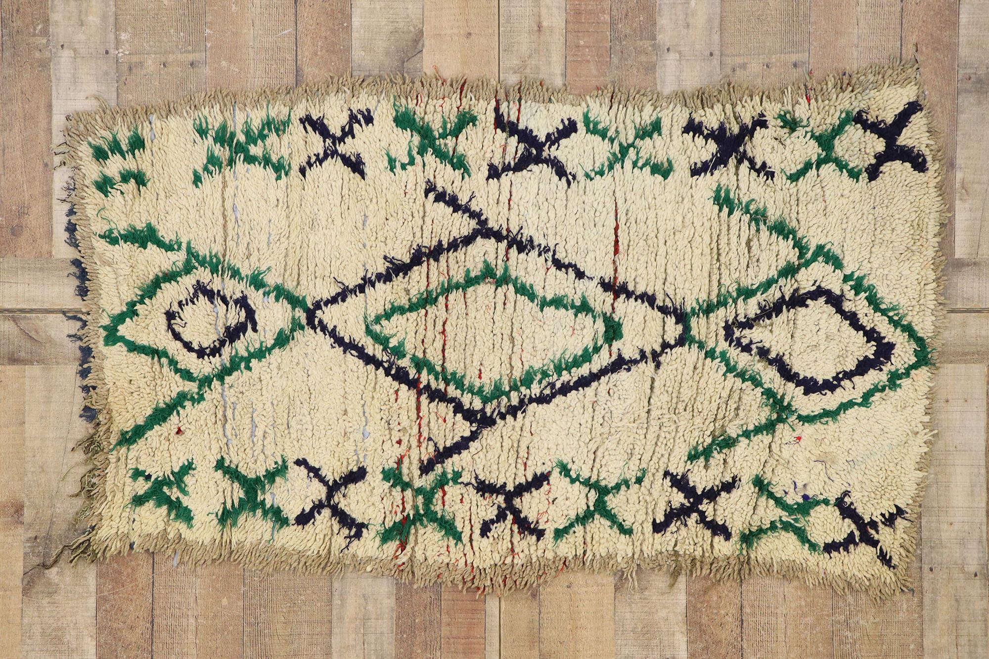 Vintage Berber Moroccan Boucherouite Rug with Tribal Style For Sale 2
