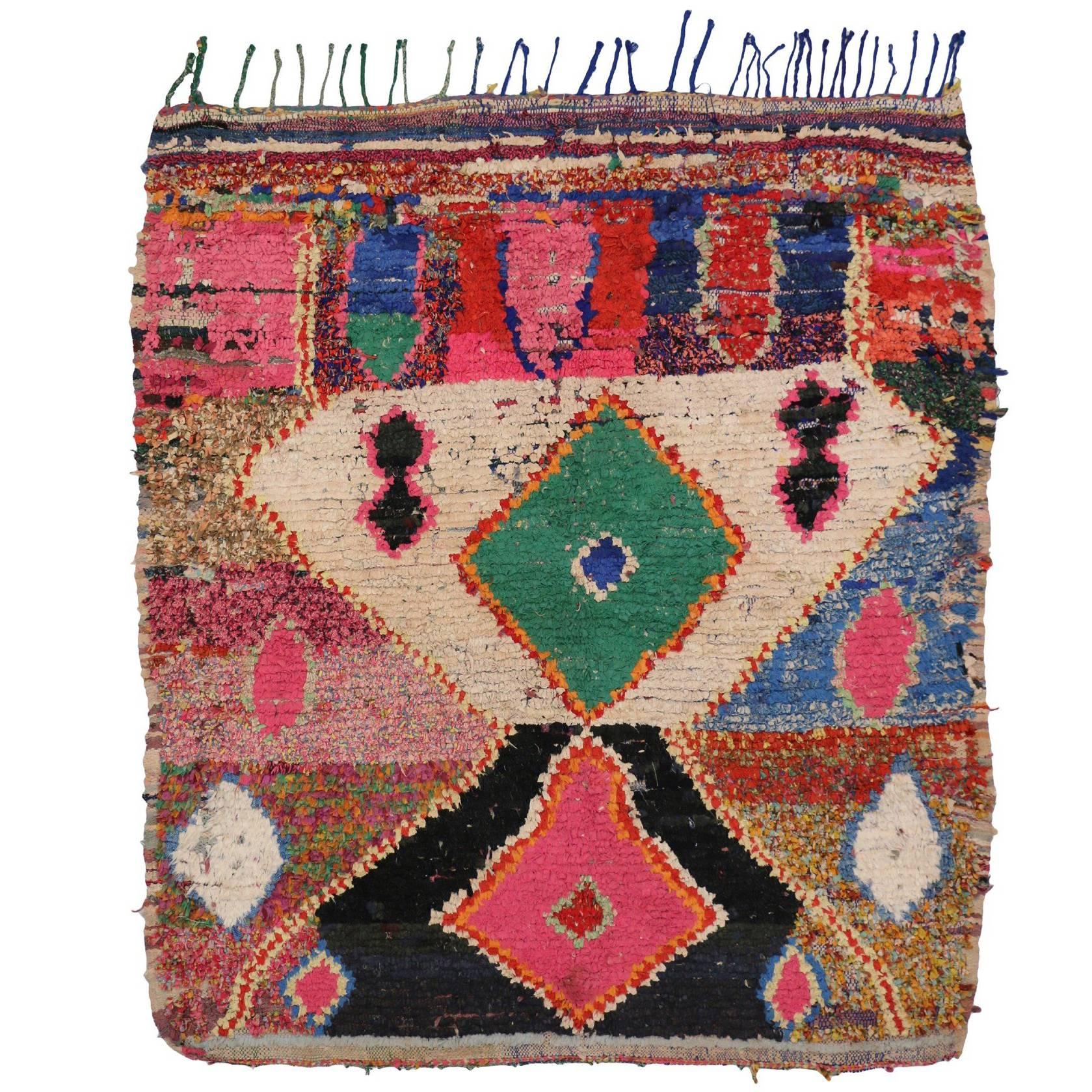 Vintage Berber Moroccan Boucherouite Rug with Tribal Style