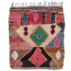 Vintage Berber Moroccan Boucherouite Rug with Tribal Style