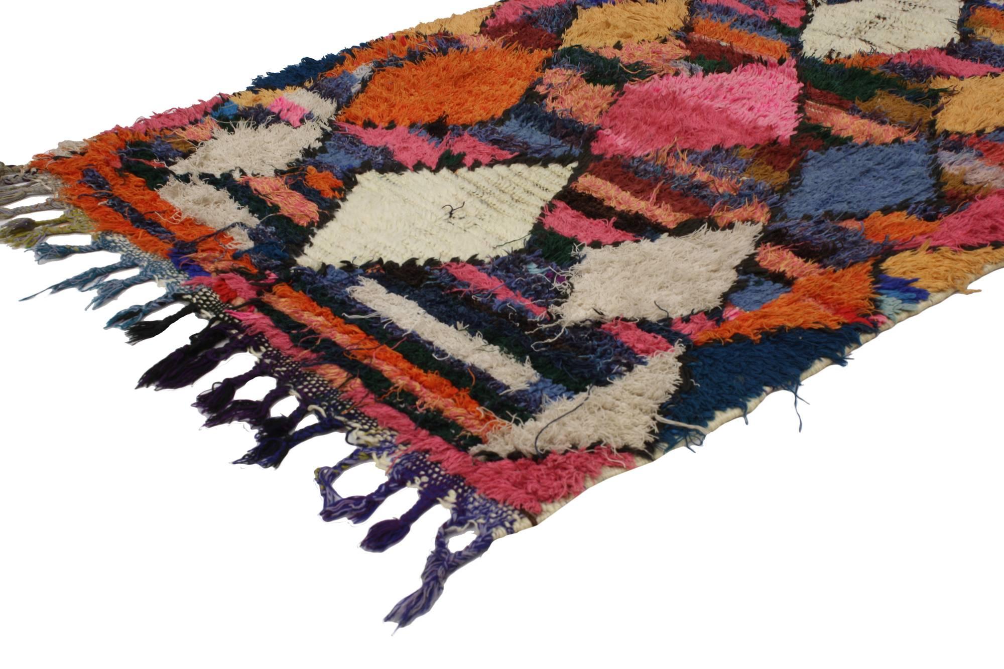 Tribal Vintage Berber Moroccan Boucherouite Rug, Colorful Moroccan Shag Accent Rug