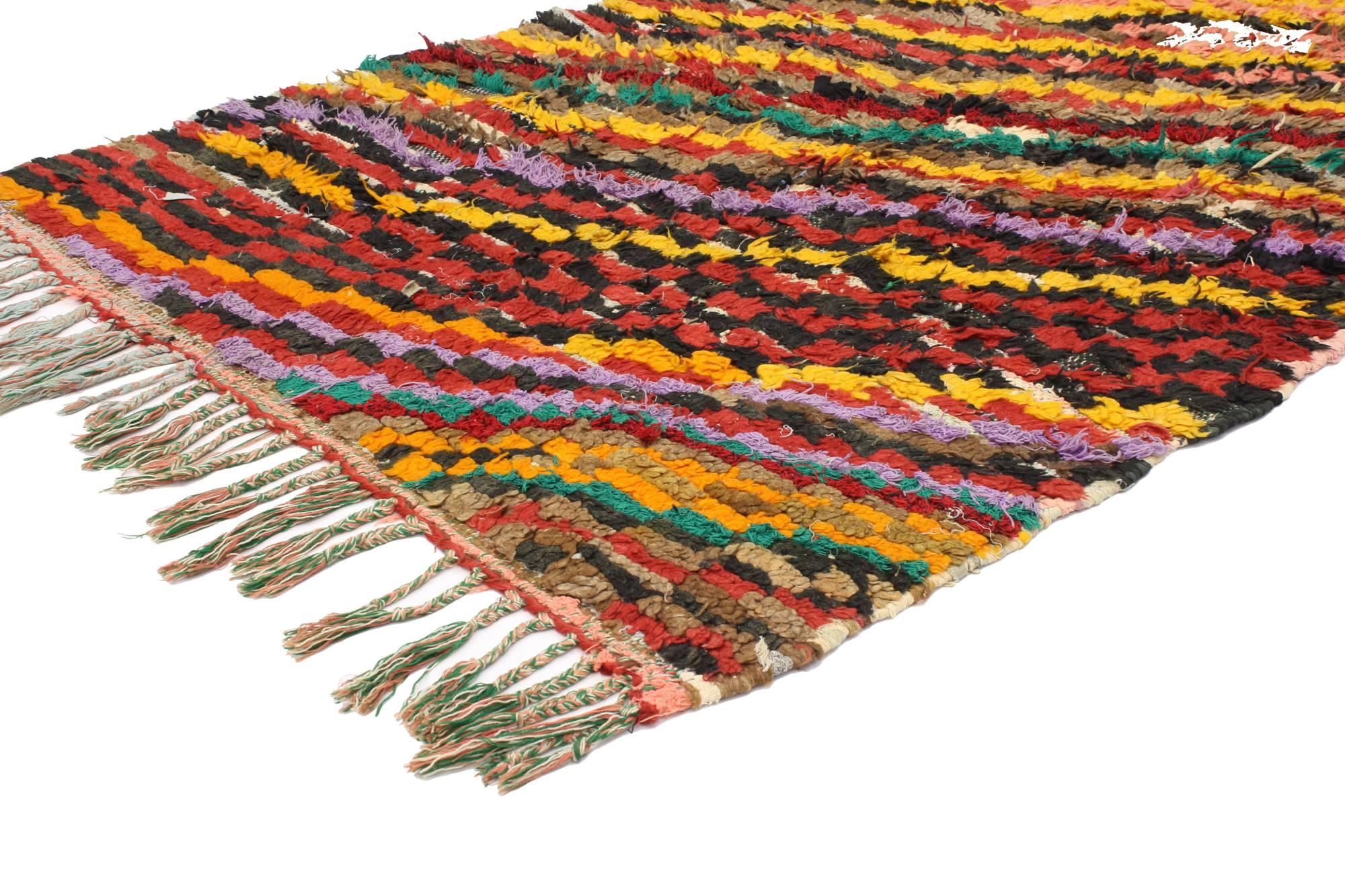 Tribal Contemporary Abstract Vintage Moroccan Boucherouite Rug, Moroccan Shag Rug