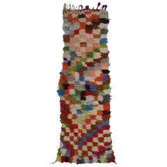 Vintage Berber Moroccan Boucherouite Runner, Moroccan Shag Hallway Runner