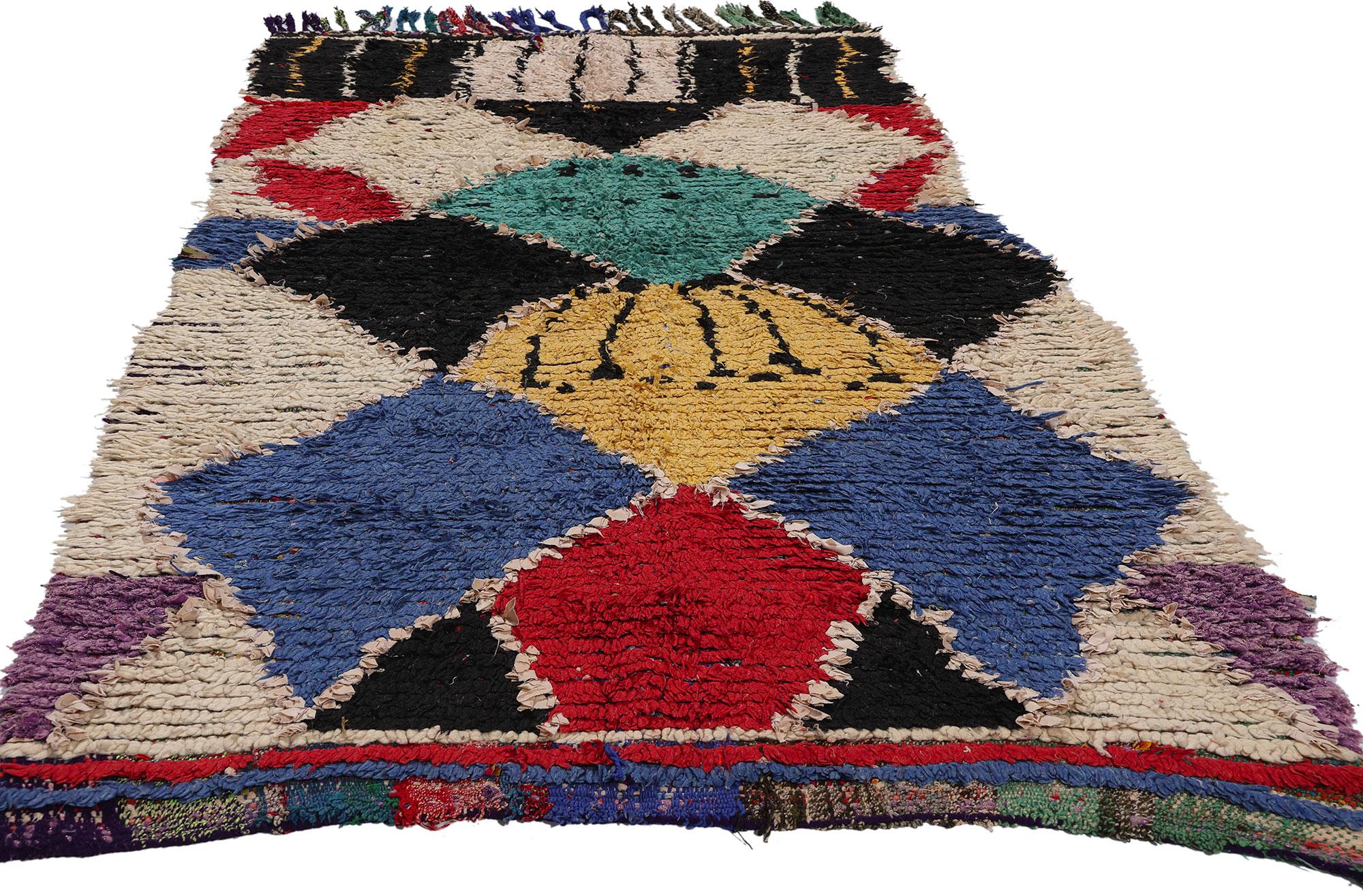 Hand-Knotted Vintage Berber Moroccan Boucherouite Runner with Tribal Style For Sale