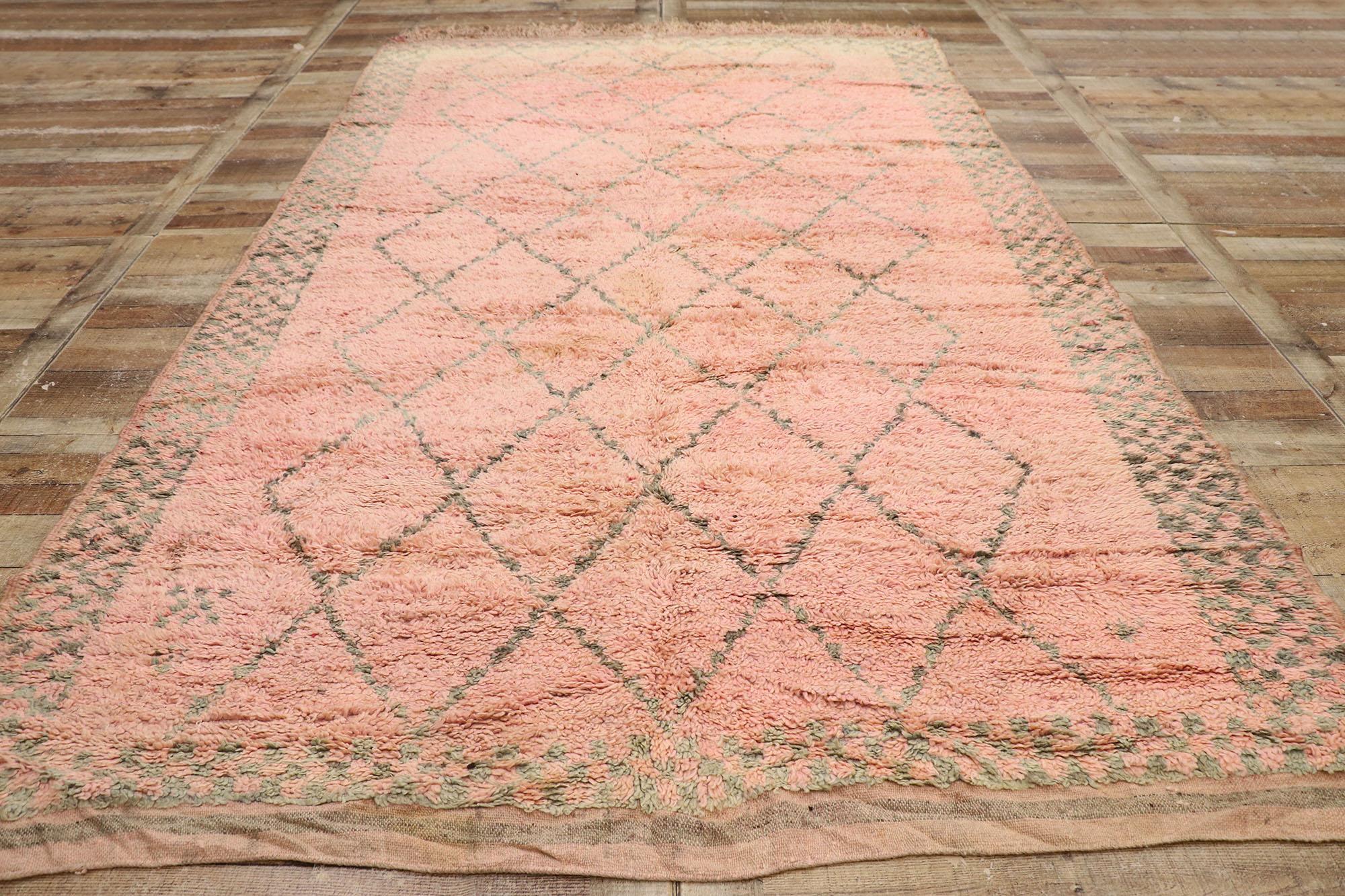 Wool Vintage Berber Moroccan Boujad Rug with Bohemian Style For Sale