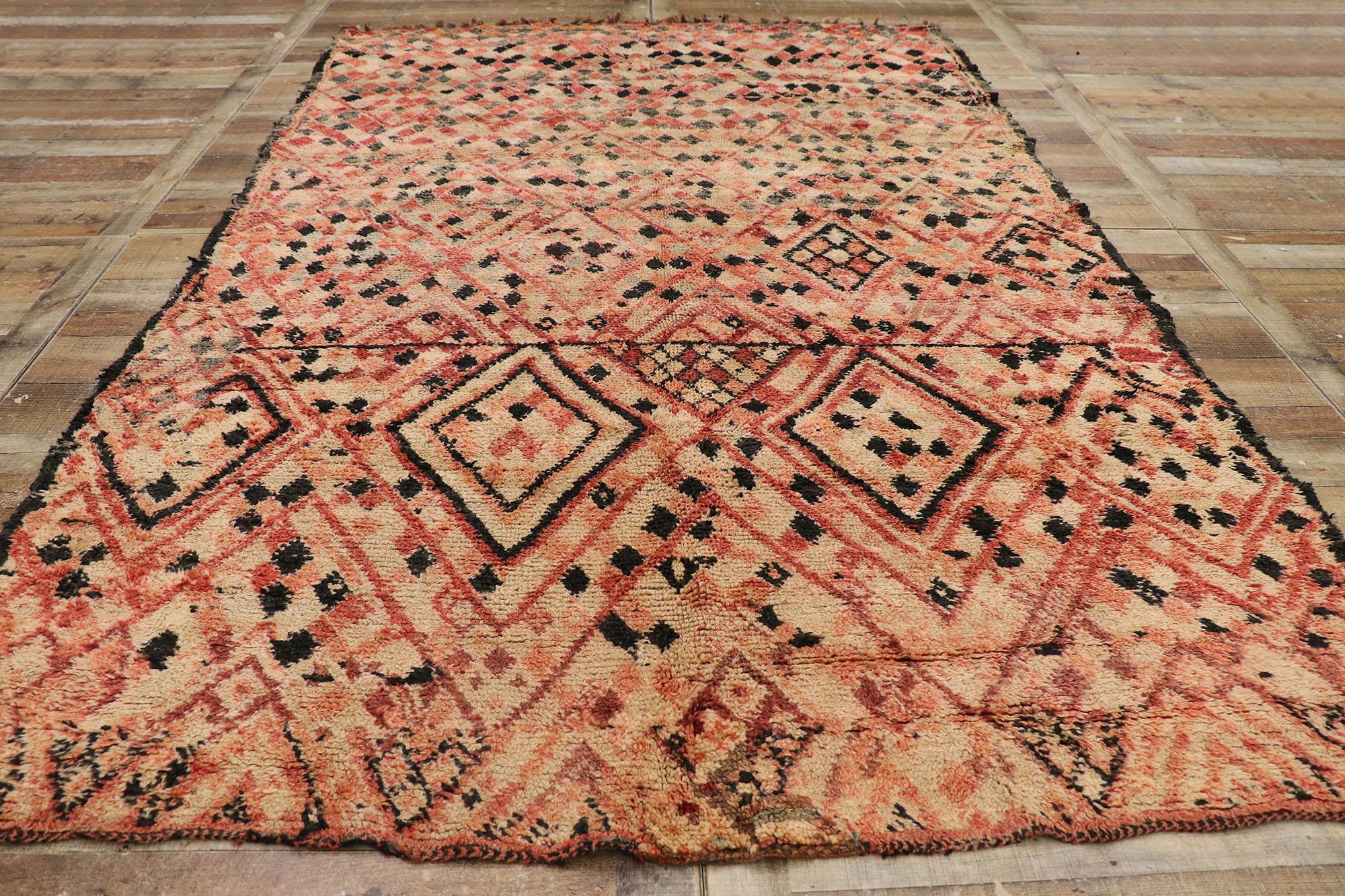 Wool Vintage Berber Moroccan Boujad Rug with Bohemian Style For Sale