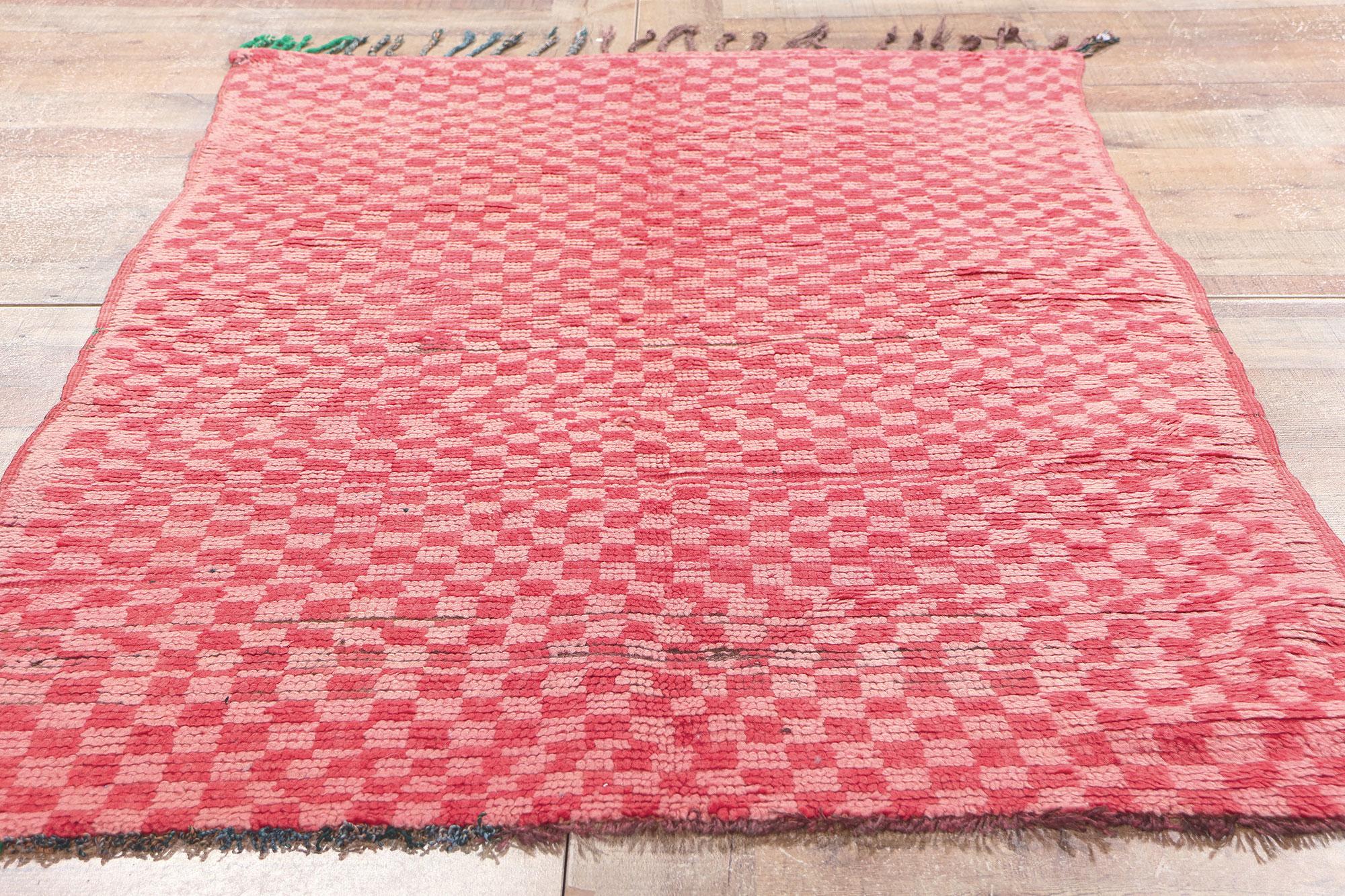 20th Century Vintage Boujad Checkered Moroccan Rug, Boho Chic Meets Midcentury Elegance For Sale