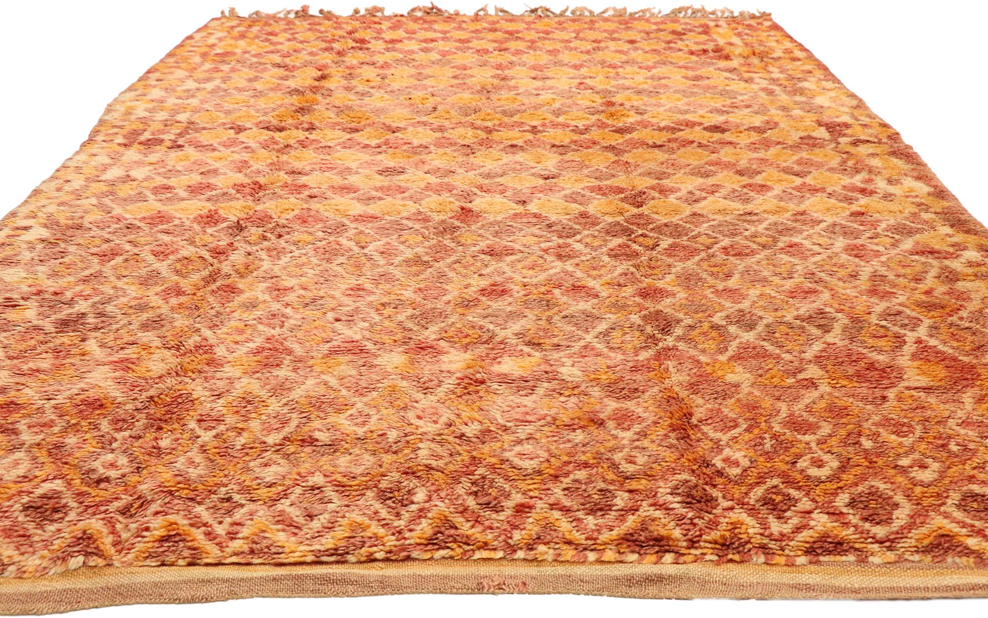 Tribal Vintage Berber Moroccan Boujad Rug with Diamond Pattern and Modern Style For Sale