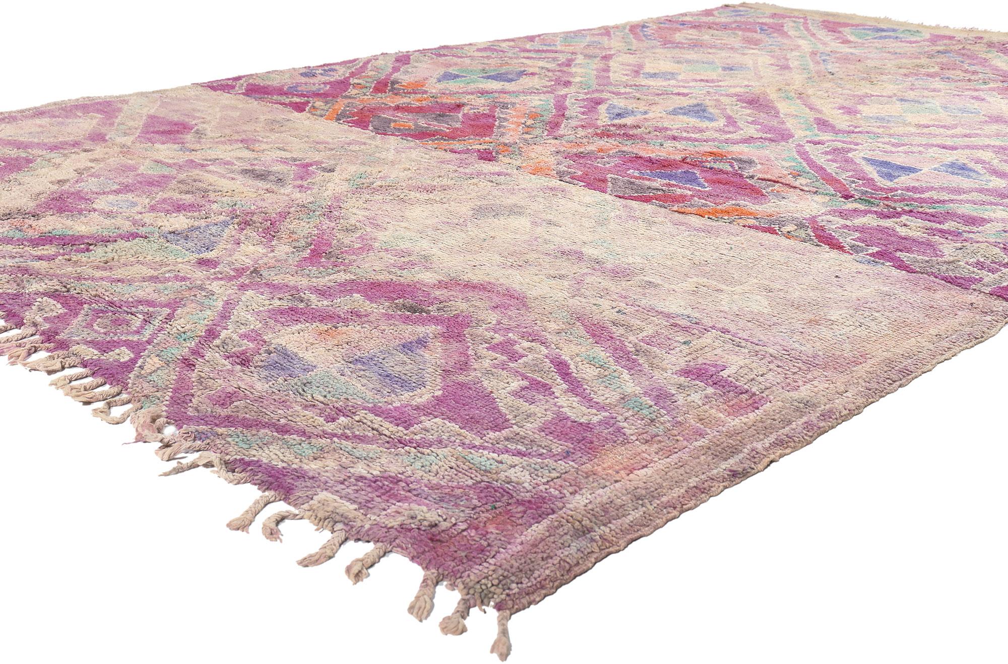 20956 Vintage Purple Boujad Moroccan Rug, 06'06 x 10'07. Embrace the spirited essence of Boujad rugs, hailing from the lively city of Boujad in the Khouribga region, celebrated for their eccentric designs. Immerse yourself in the captivating