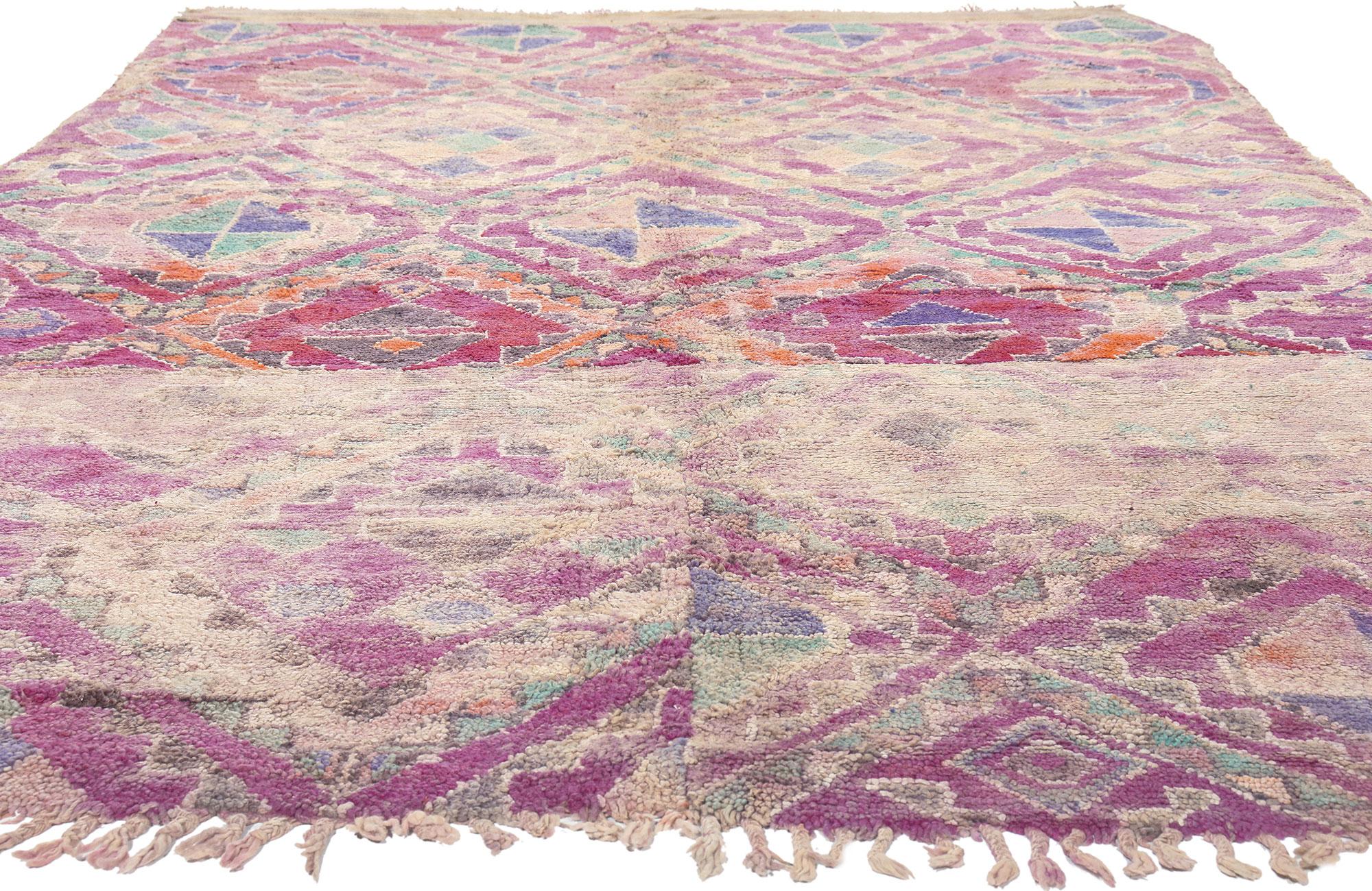 Hand-Knotted Vintage Boujad Moroccan Rug, Bohemian Hygge Meets  Cozy Conviviality For Sale