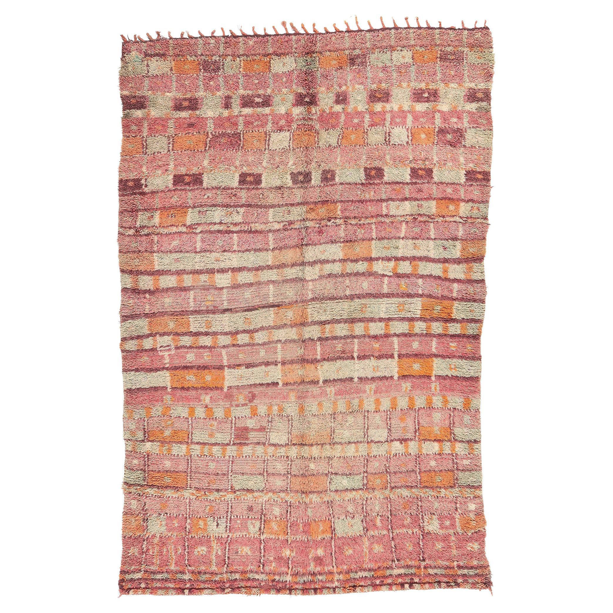 Vintage Rehamna Moroccan Rug, Southwest Boho Chic Meets Cubist Style