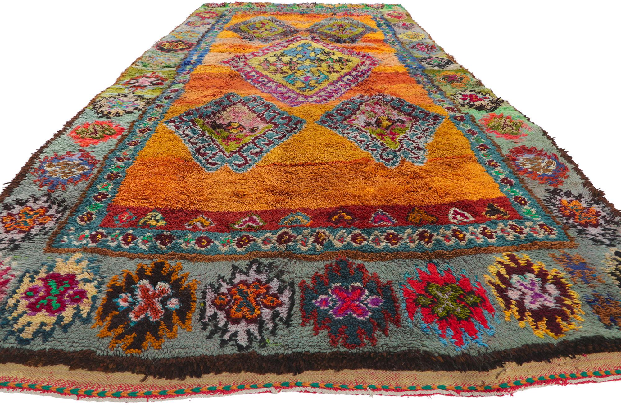 Hand-Knotted Vintage Berber Moroccan Boujad Rug with Tribal Bohemian Style For Sale