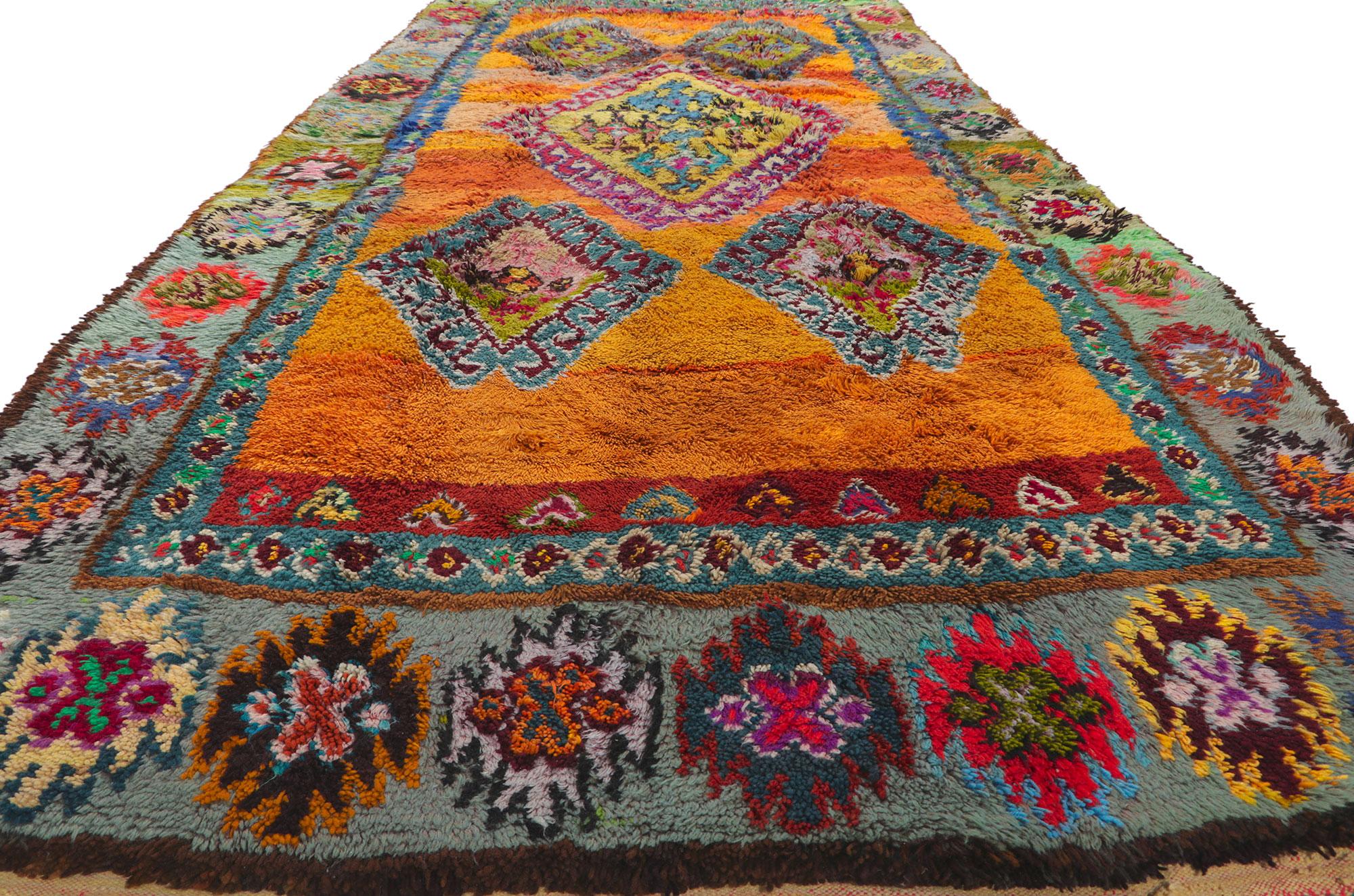 Vintage Berber Moroccan Boujad Rug with Tribal Bohemian Style In Good Condition For Sale In Dallas, TX