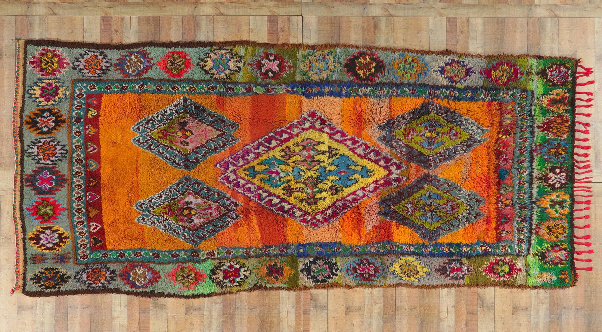 Vintage Berber Moroccan Boujad Rug with Tribal Bohemian Style For Sale 2