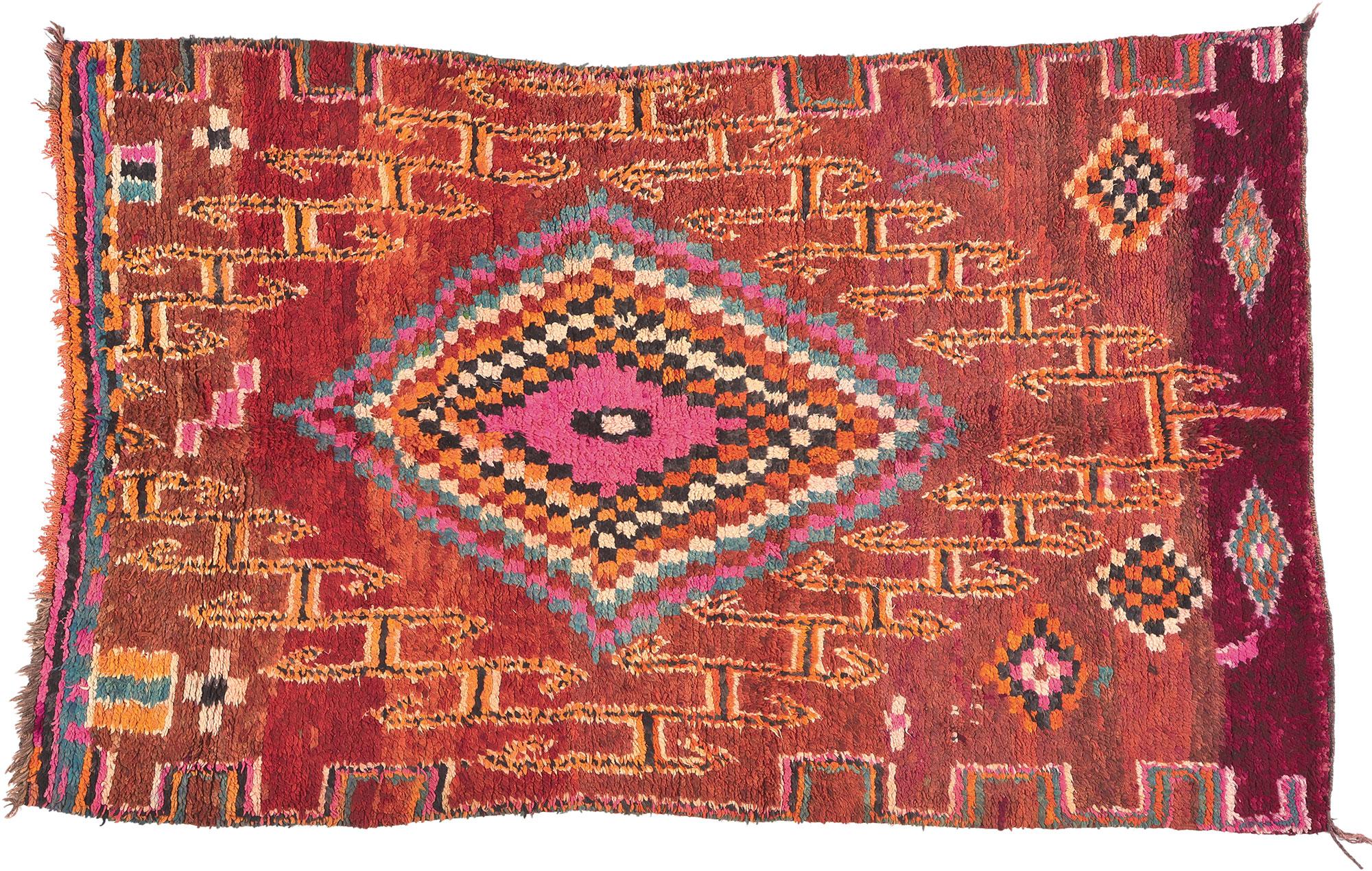 Vintage Boujad Moroccan Rug, Tribal Enchantment Meets Boho Jungalow For Sale 1